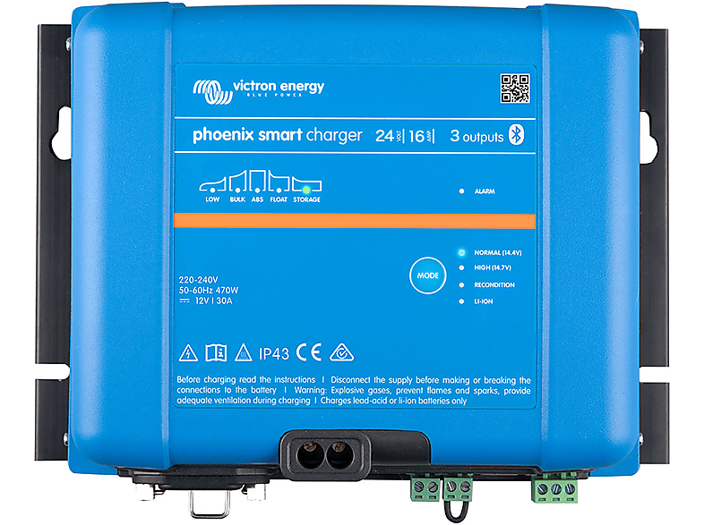 VICTRON ENERGY IP43 24/16 Phoenix 24 Ladegerät (3 Ladegerät blau Volt, Smart Universal, Ladeausgänge)
