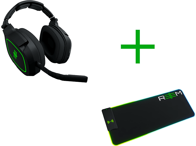 REEM Kombo Gaming Headset + RGB Mauspad mit Wireless Charger, Over-ear Gaming Headset Schwarz