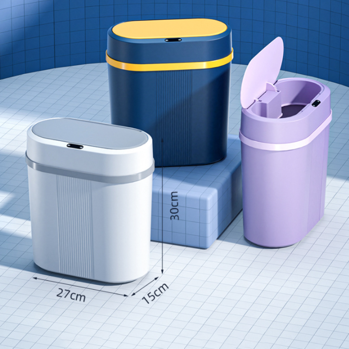 LACAMAX Intelligenter Mülleimer, mit Feuchtigkeitsbeständig Sensormülleimer Sensoröffnung, Wasserdicht Deckel und