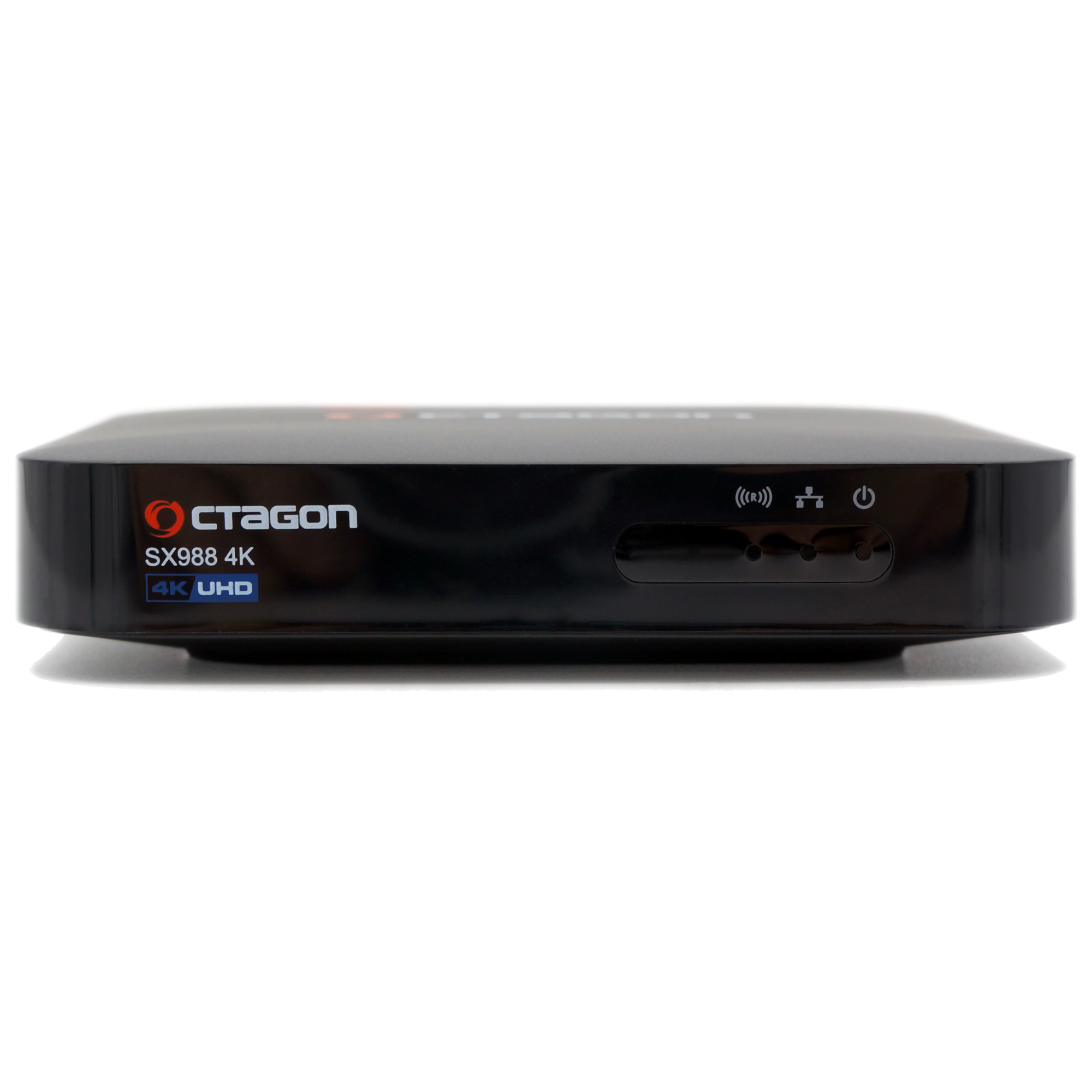 Schwarzer Octagon SX988 4K UHD Mediaplayer auf weißem Hintergrund.