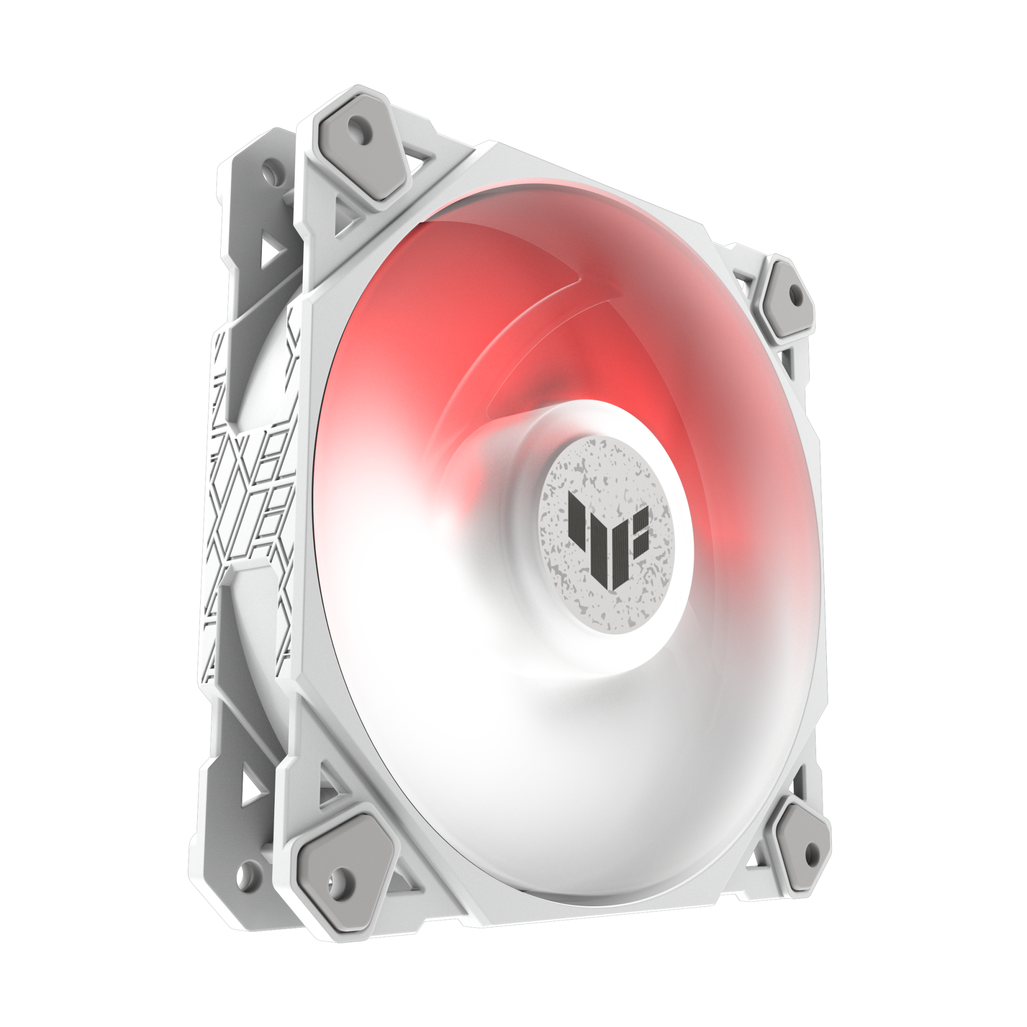 Biały wentylator do komputera z czerwonym światłem.