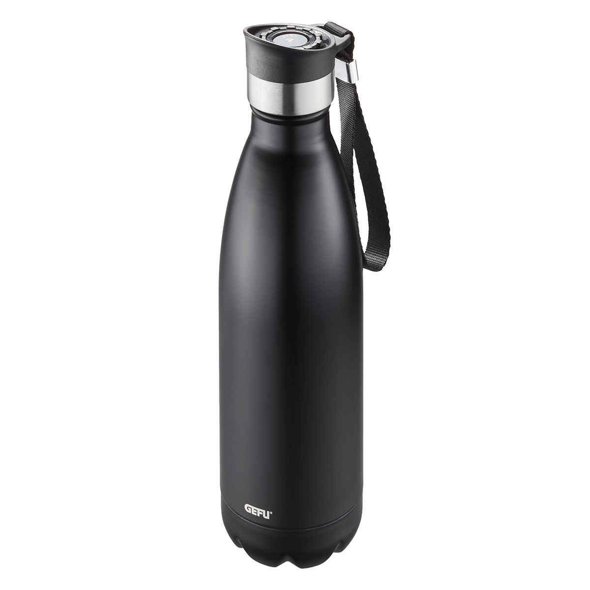 GEFU Thermosflasche OLIMPIO Thermogefäß Wasserflasche groß auslaufsicher Schwarz Trinkflasche