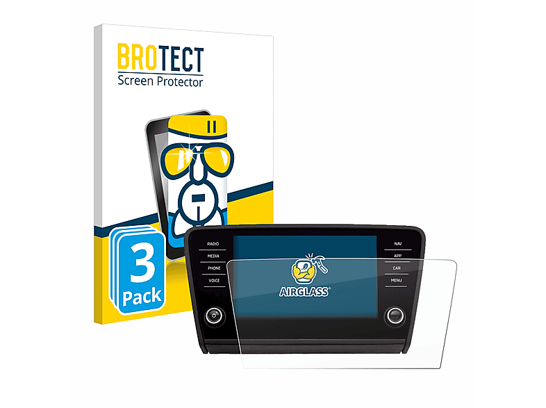BROTECT 3x Airglass klare Schutzfolie(für Skoda Octavia 2017 Infotainment System Columbus)