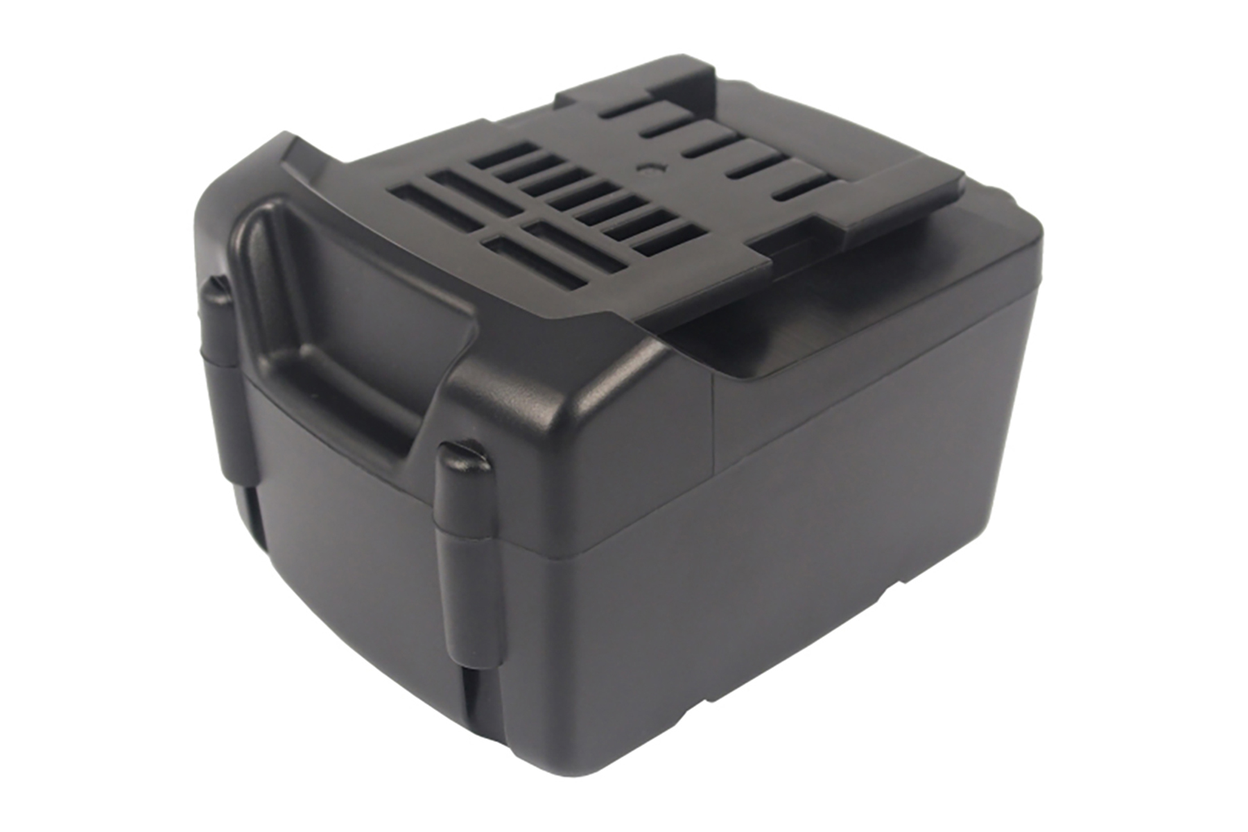Una batteria nera con una piastra di montaggio nera.