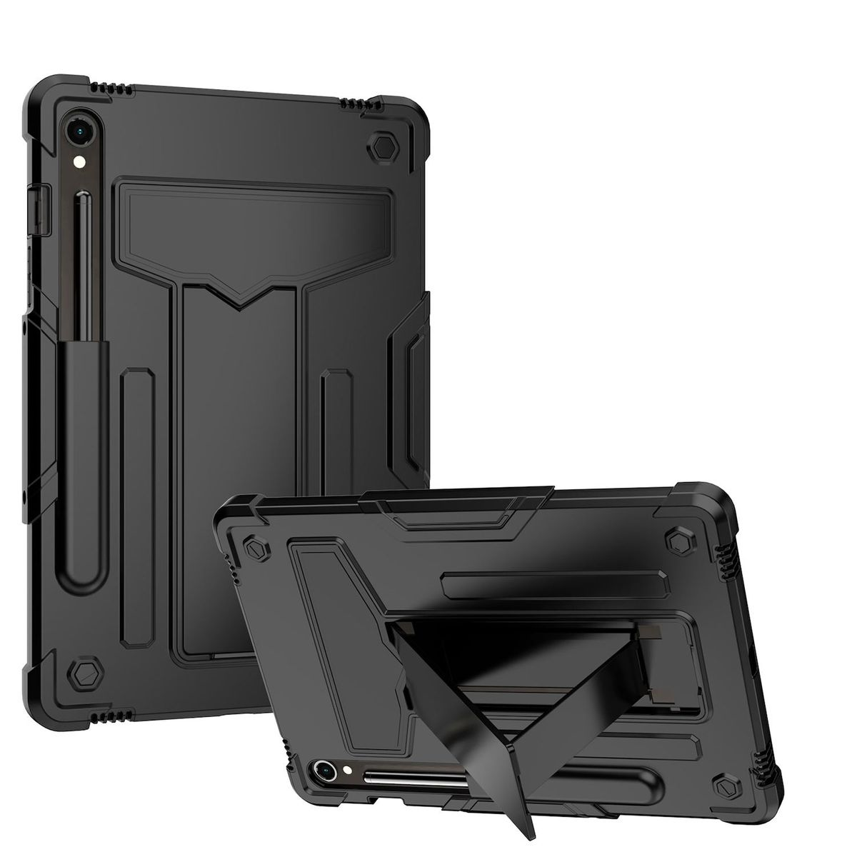 Hülle Silikon Silikon, Schwarz Backcover WIGENTO Tablethülle Samsung mit Kunststoff Halterung für / Hybrid