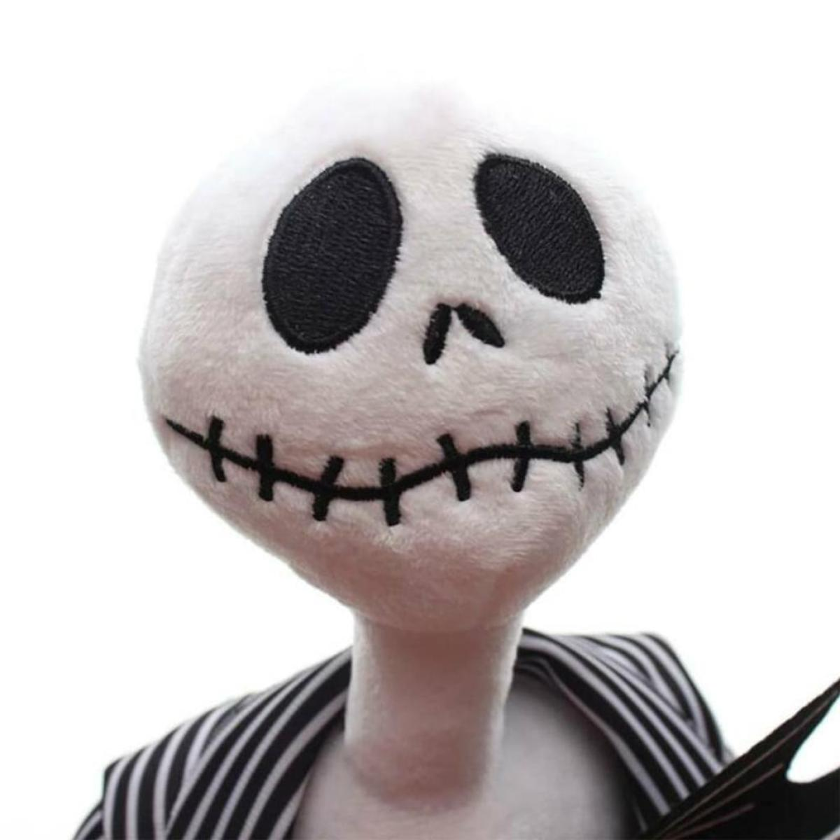 Nahaufnahme von Jack Skellingtons Kopf aus Nightmare Before Christmas, weißes Gesicht.