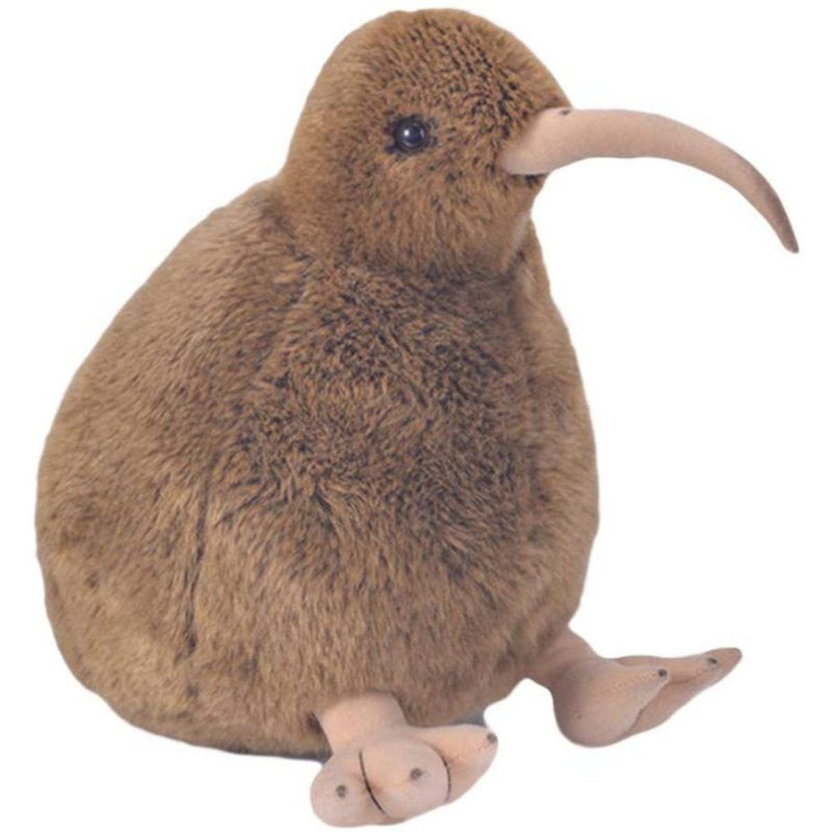 Ein Plüsch-Kiwi-Vogelspielzeug mit langem Schnabel und kleinen Beinen.
