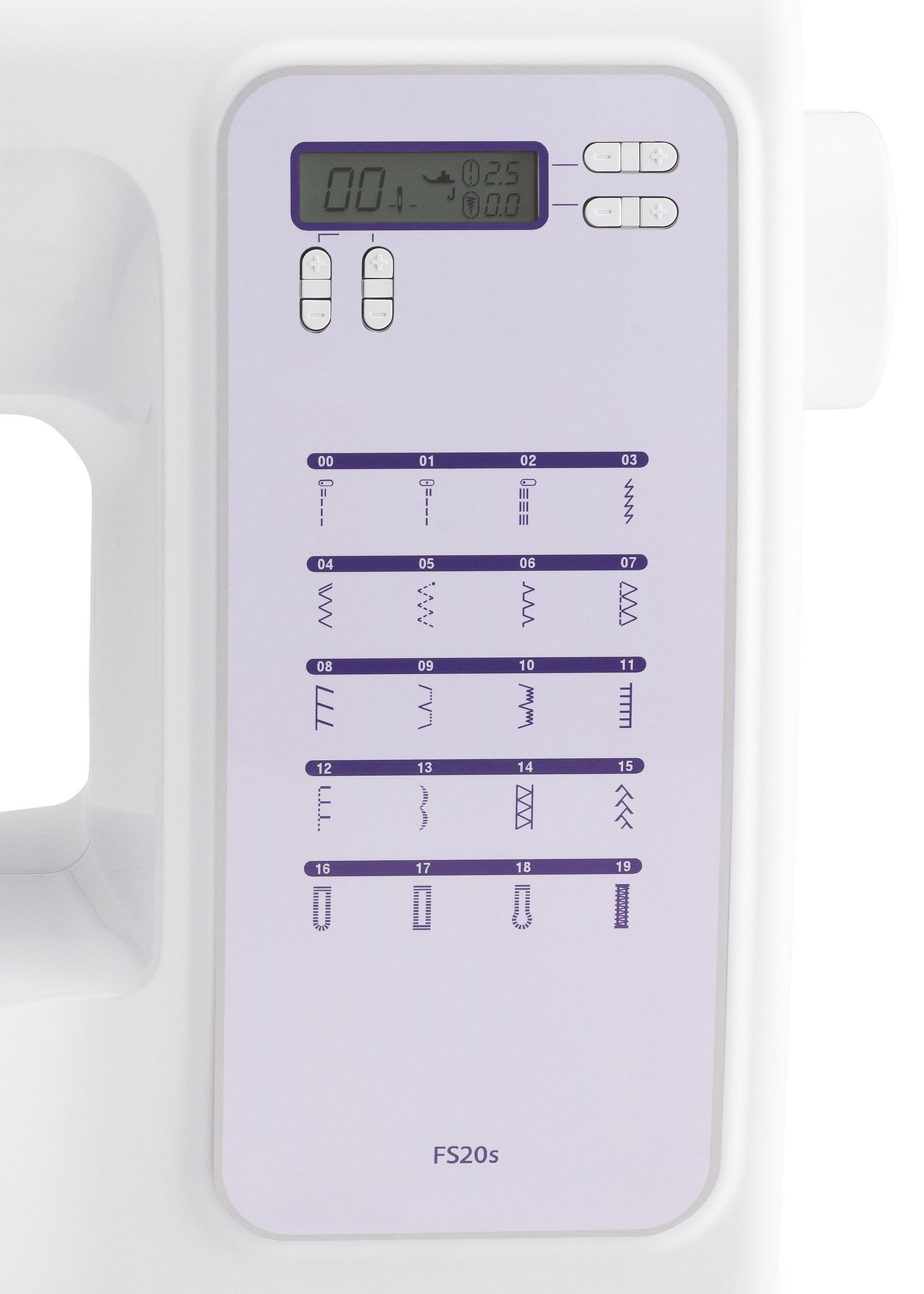 Panel sterowania maszyny do szycia z opcjami ściegów.