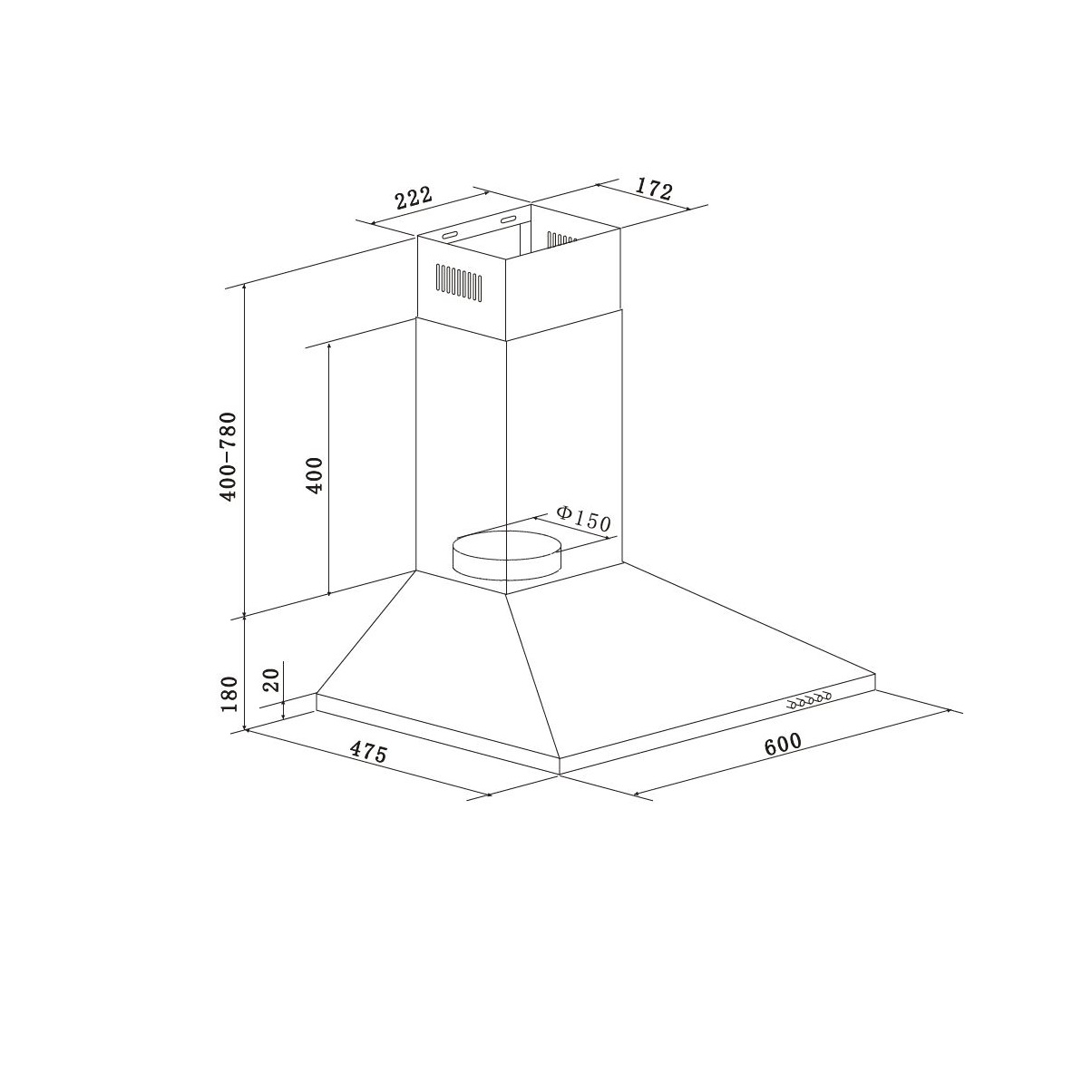 RESPEKTA Umluftset CH22055SA, Wandhauben 475 mm breit, (600 tief) mm Umluftset