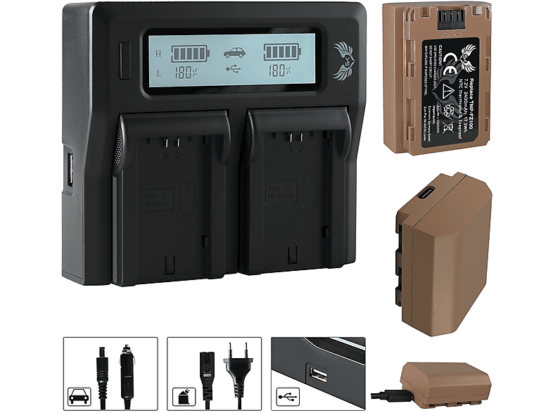 SKGAMES 2x Akku für mit Ladebuchse + Li-ion USB Passend Dual + 2400mAh Sony Charger NP-FZ100 Charger, Akku Typ-C
