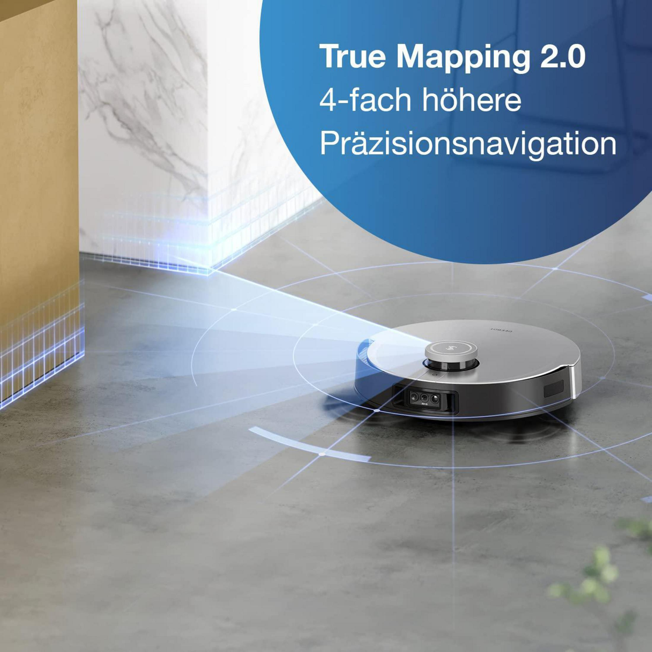 Robot sprzątający na podłodze, z niebieską okrągłą nakładką i tekstem.