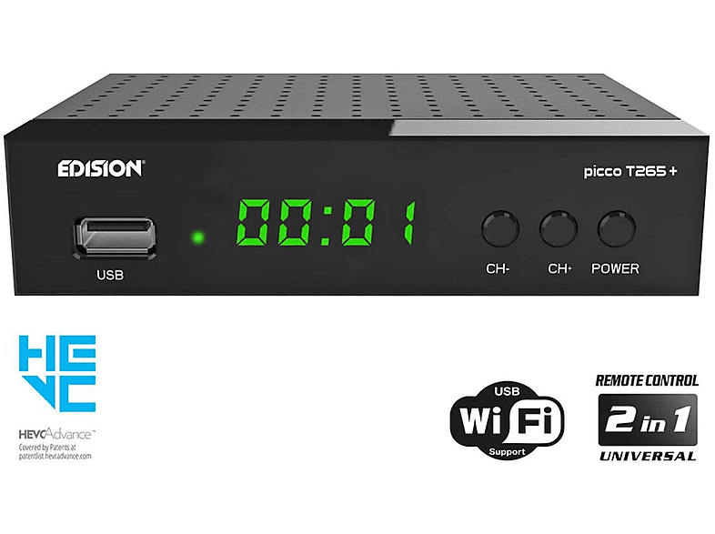 EDISION PICCO T265+ PVR-Funktion=optional, Twin DVB-T, (HDTV, schwarz) DVB-C, Kabel-Receiver Tuner