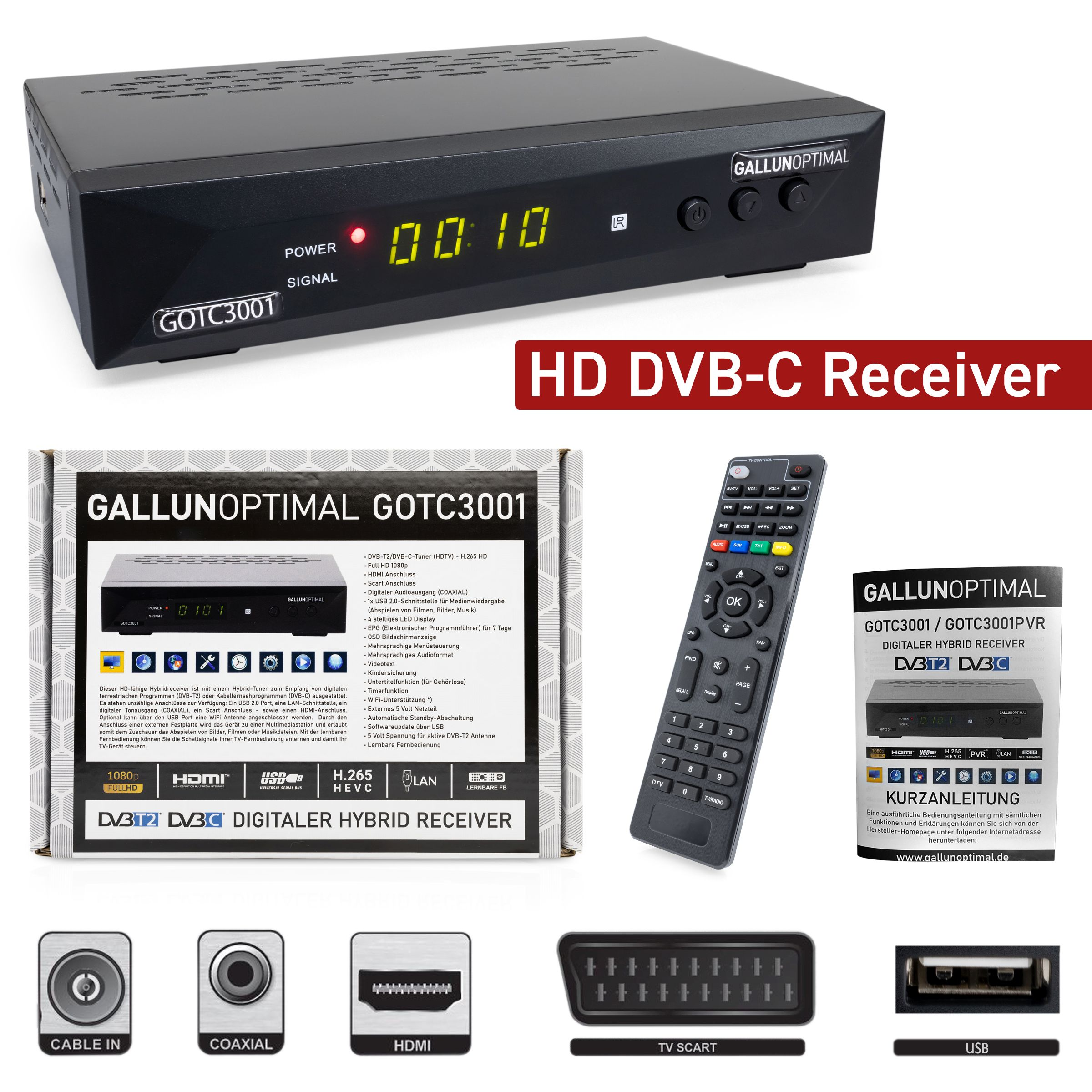 schwarz) HD DVB-C, DVB-T, Kabelreceiver PVR-Funktion, GALLUNOPTIMAL GOTC3001 (HDTV,