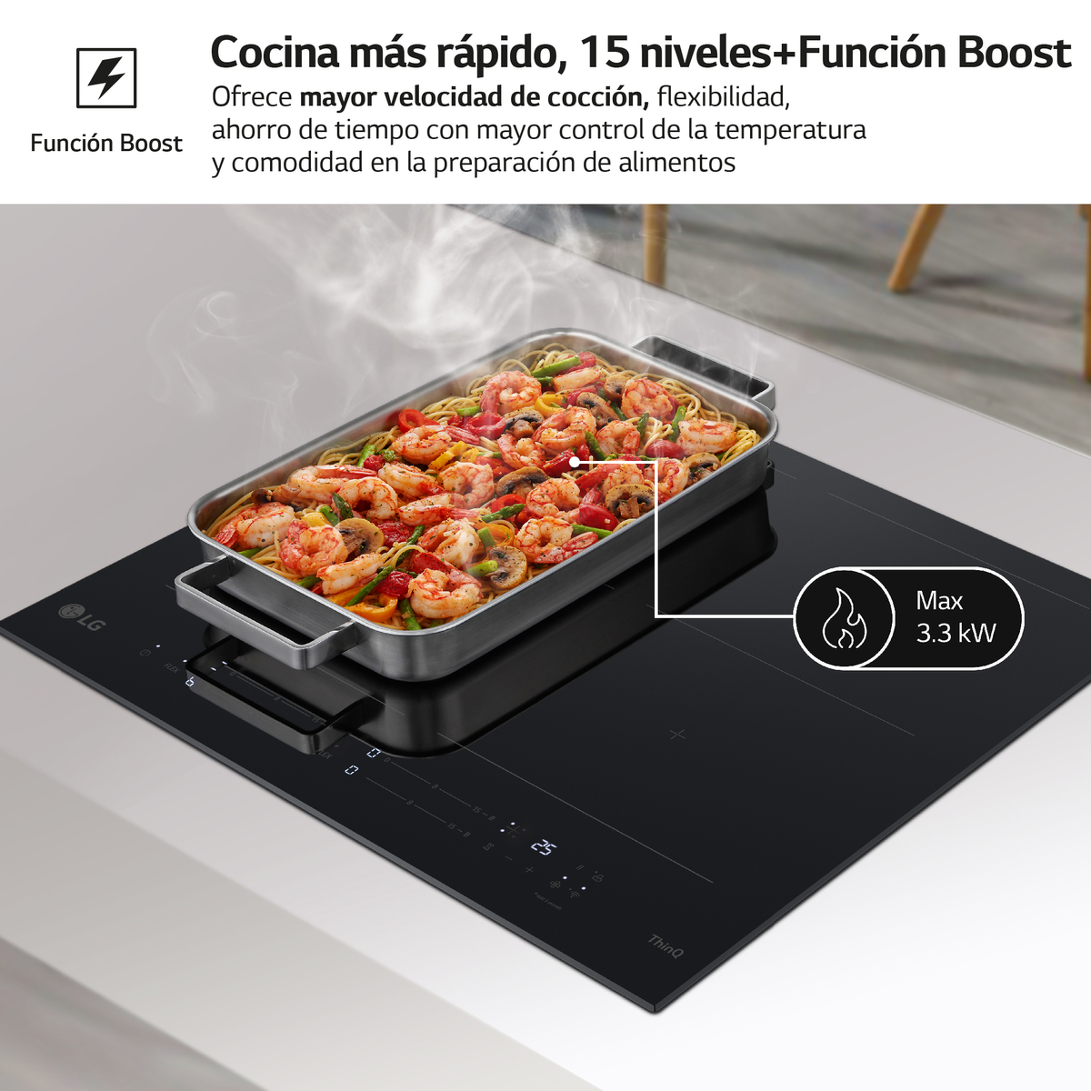Placa inducción - LG CBIZ2435B, 4 zona(s) zonas, 59 mm, Cristal Negro