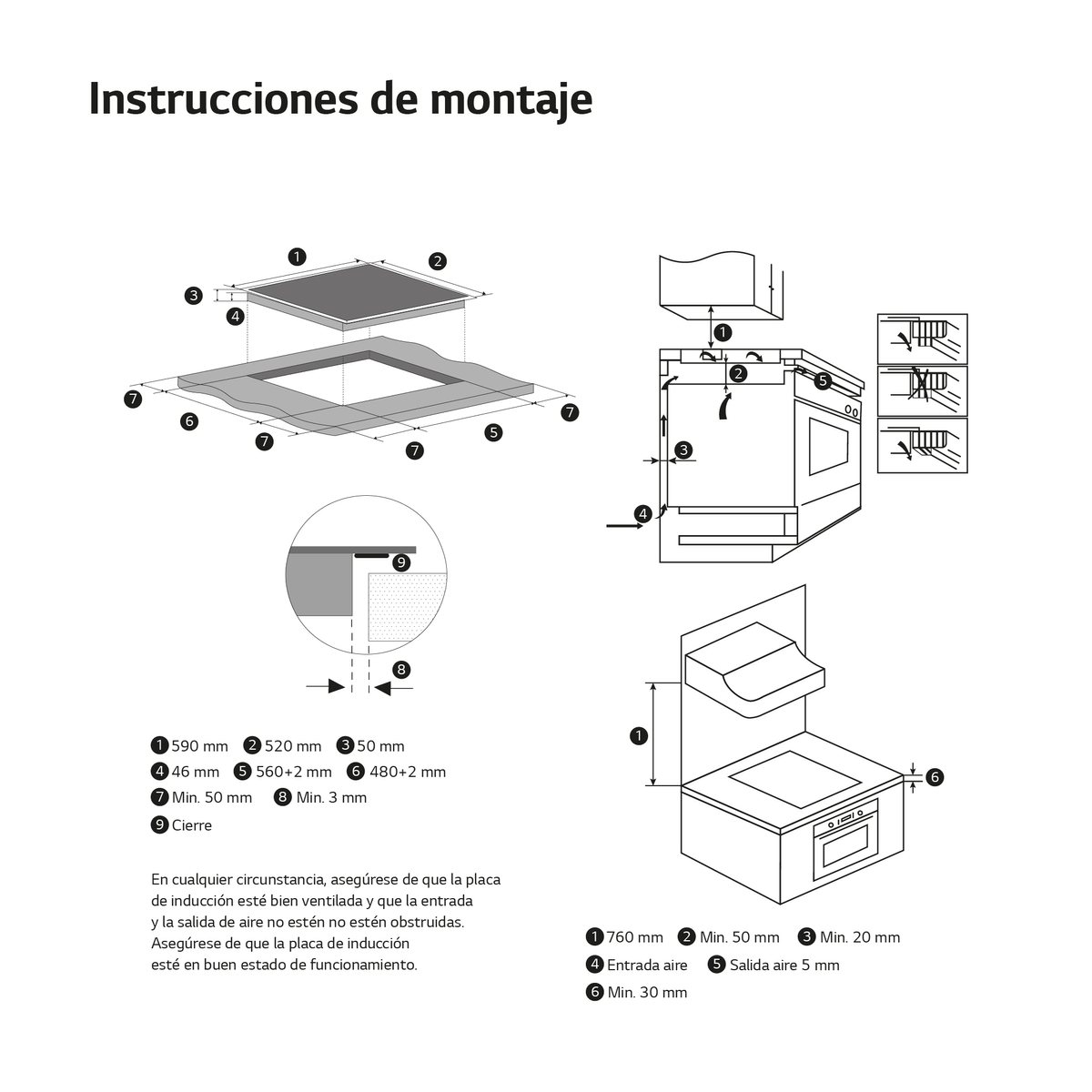 Placa inducción - LG CBIZ2435B, 4 zona(s) zonas, 59 mm, Cristal Negro