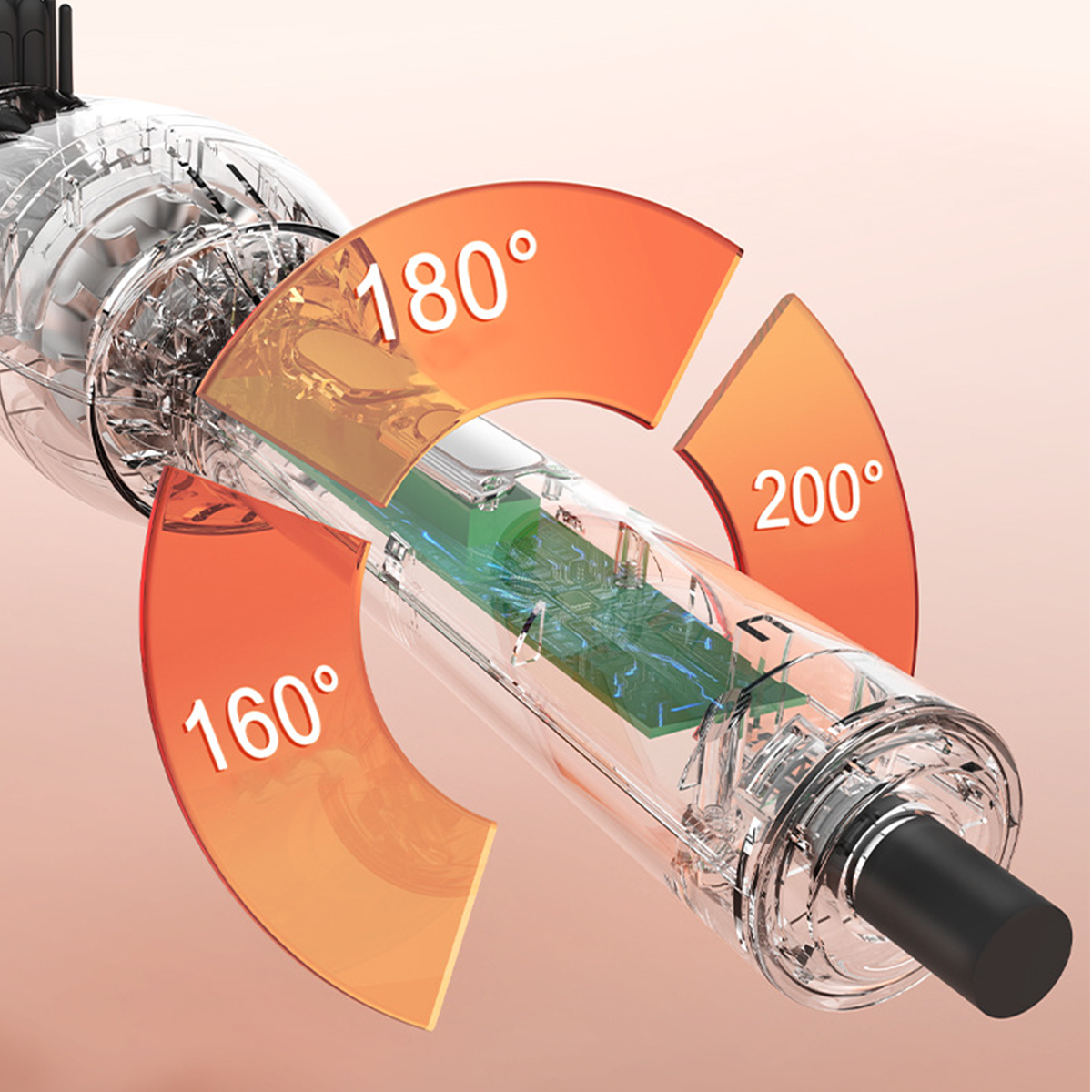 Haarstyling-Tool mit orangefarbenen Gradanzeigen.