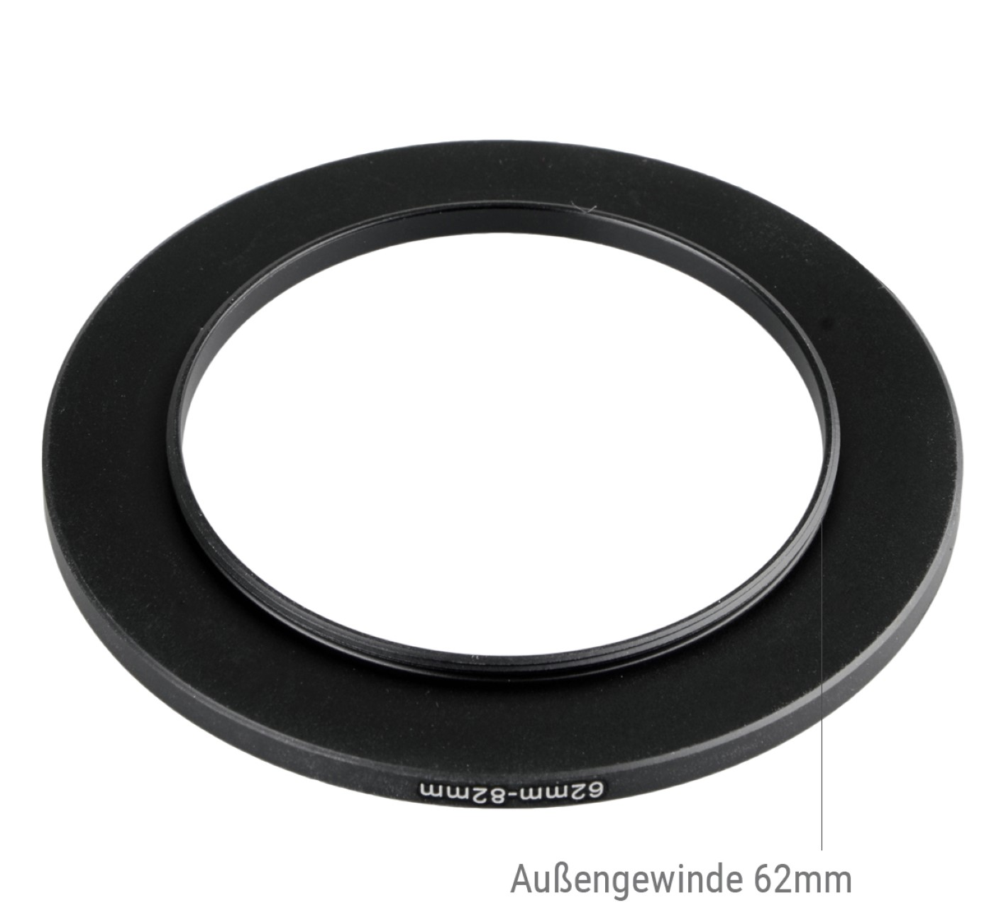 Schwarzer kreisförmiger Kamerafilterring mit 62mm-62mm Gewinde.
