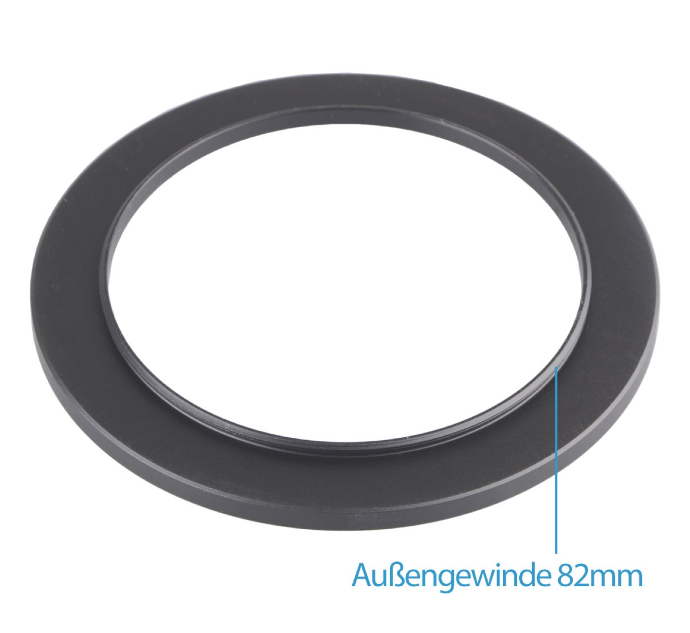 Schwarzer Kreisring mit Außengewinde, als 82mm beschriftet, weißer Hintergrund.