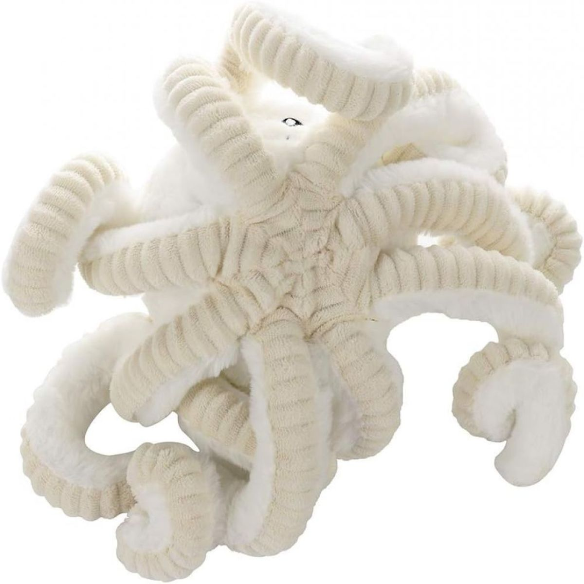 Ein weißes Plüsch-Oktopus-Spielzeug mit mehreren wellenförmigen Tentakeln.