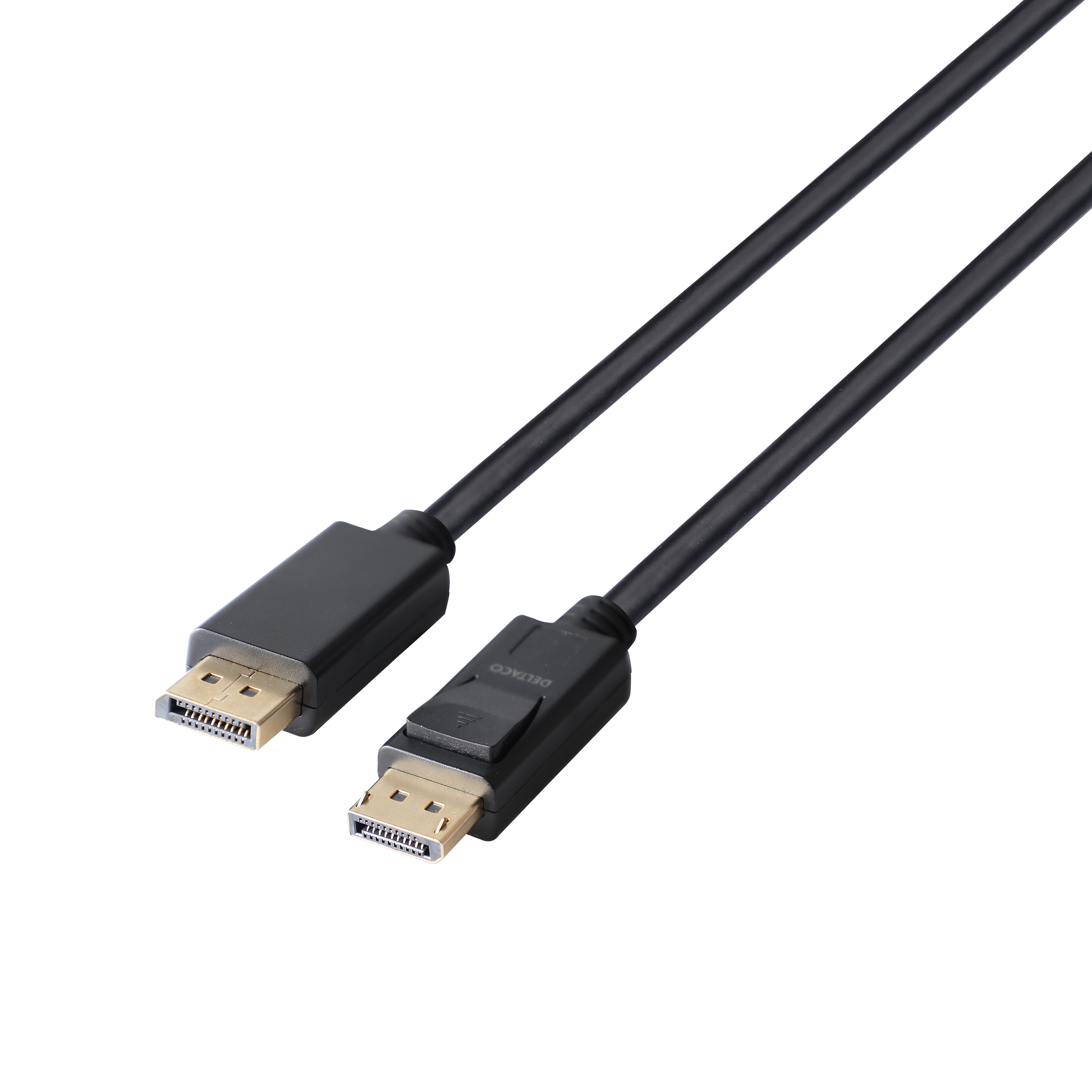 Cavo DisplayPort nero con connettori su entrambe le estremità. Il cavo è su sfondo bianco.