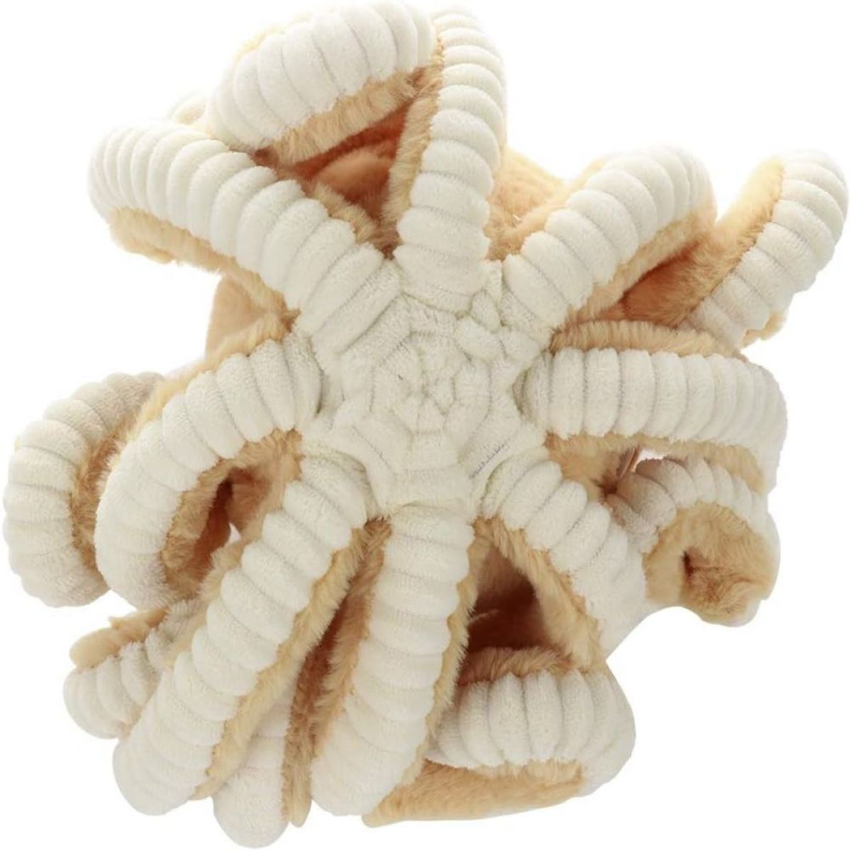 Ein beiges, weiches, plüschiges Oktopus-Spielzeug.
