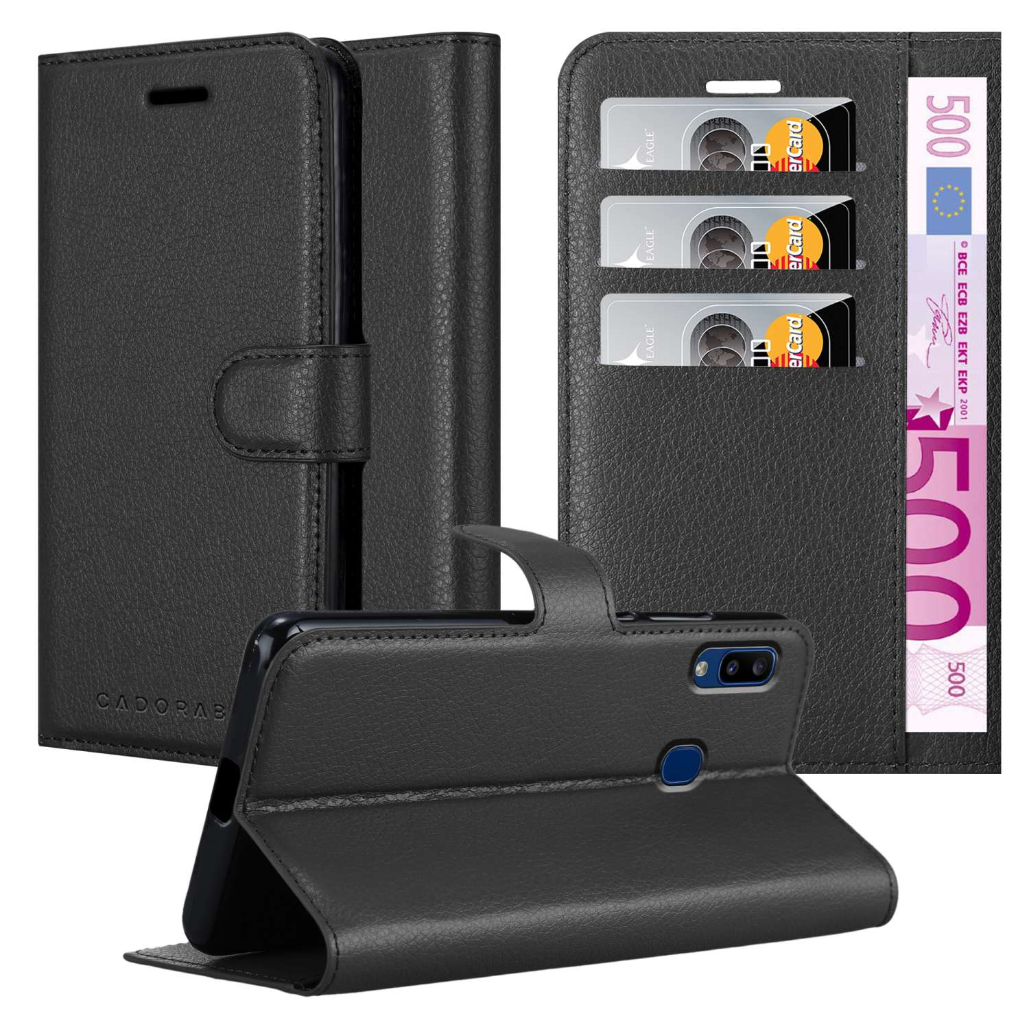 Book PHANTOM A20 M10s, / SCHWARZ / Galaxy Samsung, Standfunktion, Bookcover, CADORABO A30 Hülle