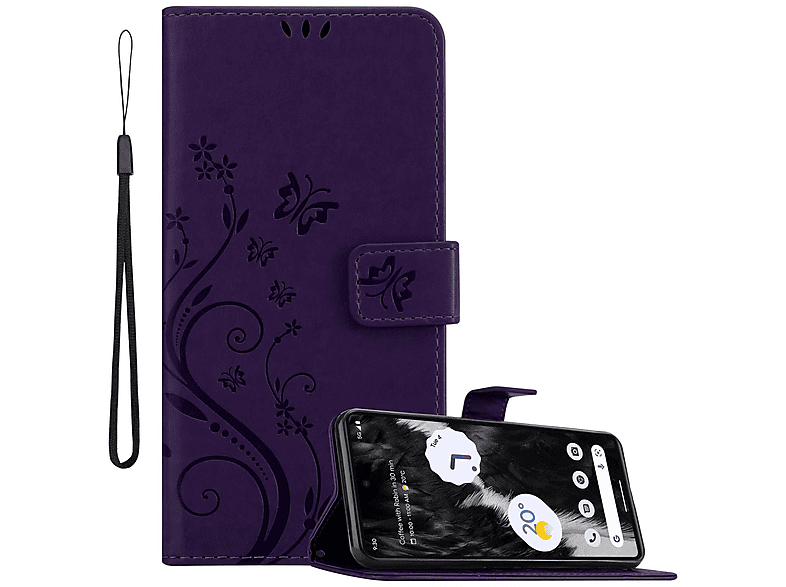 CADORABO Hülle DUNKEL Flower LILA Case, Blumen FLORAL 7, Muster Bookcover, Google, PIXEL