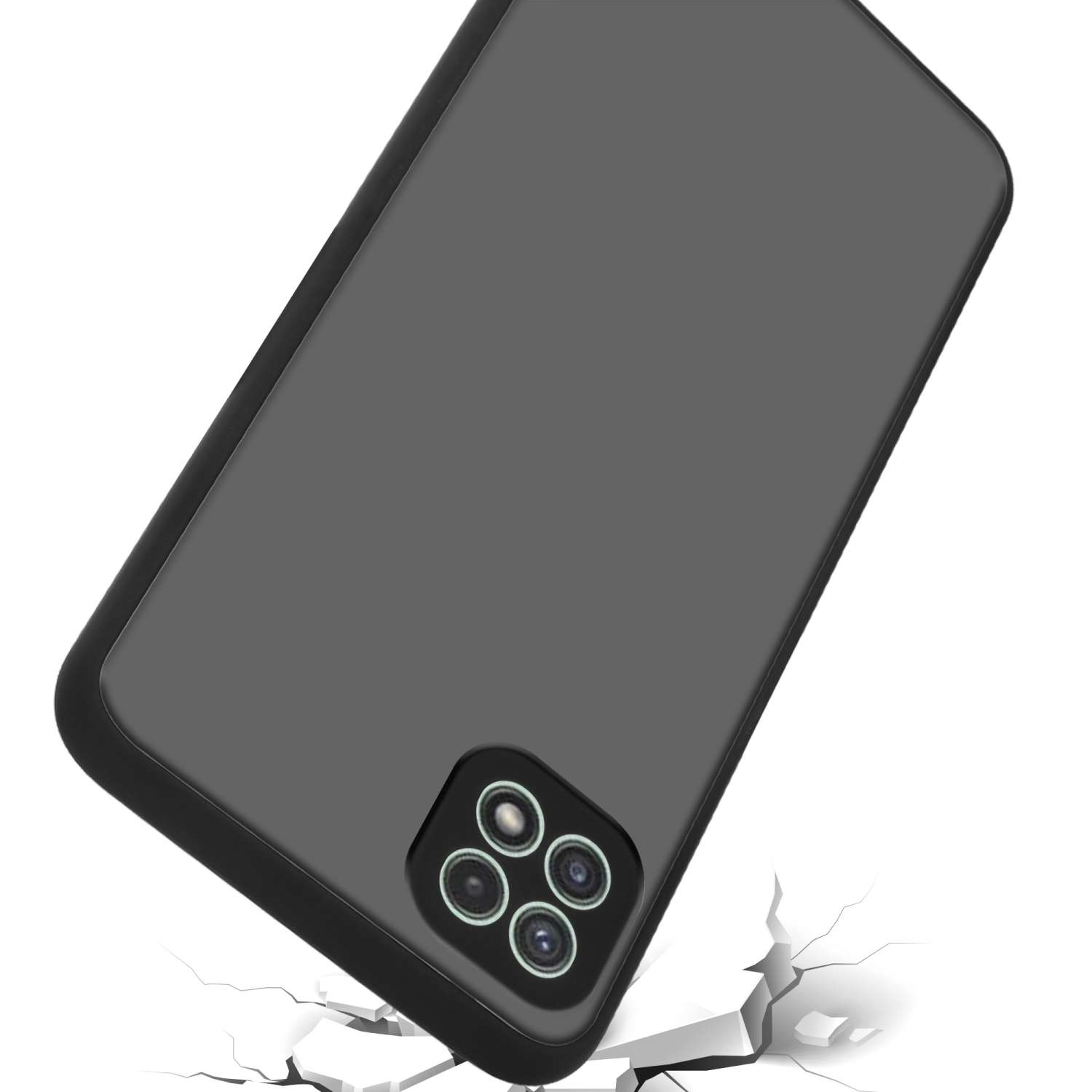 Samsung, mit Matt Galaxy Backcover, Schwarz 5G, CADORABO TPU Innenseite Schutzhülle Silikon A22 Rückseite, matter Hybrid und Kunststoff Hülle