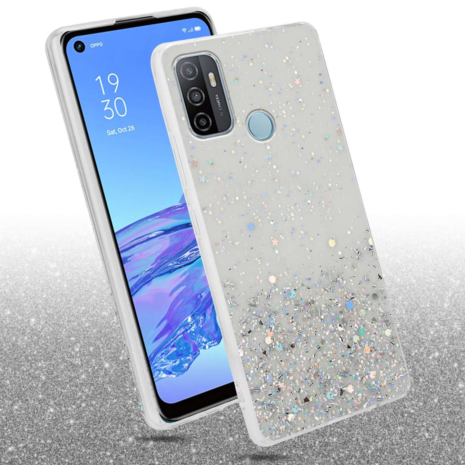 Backcover, funkelnden Glitter, Transparent A53, Oppo, Schutzhülle mit Glitter CADORABO mit