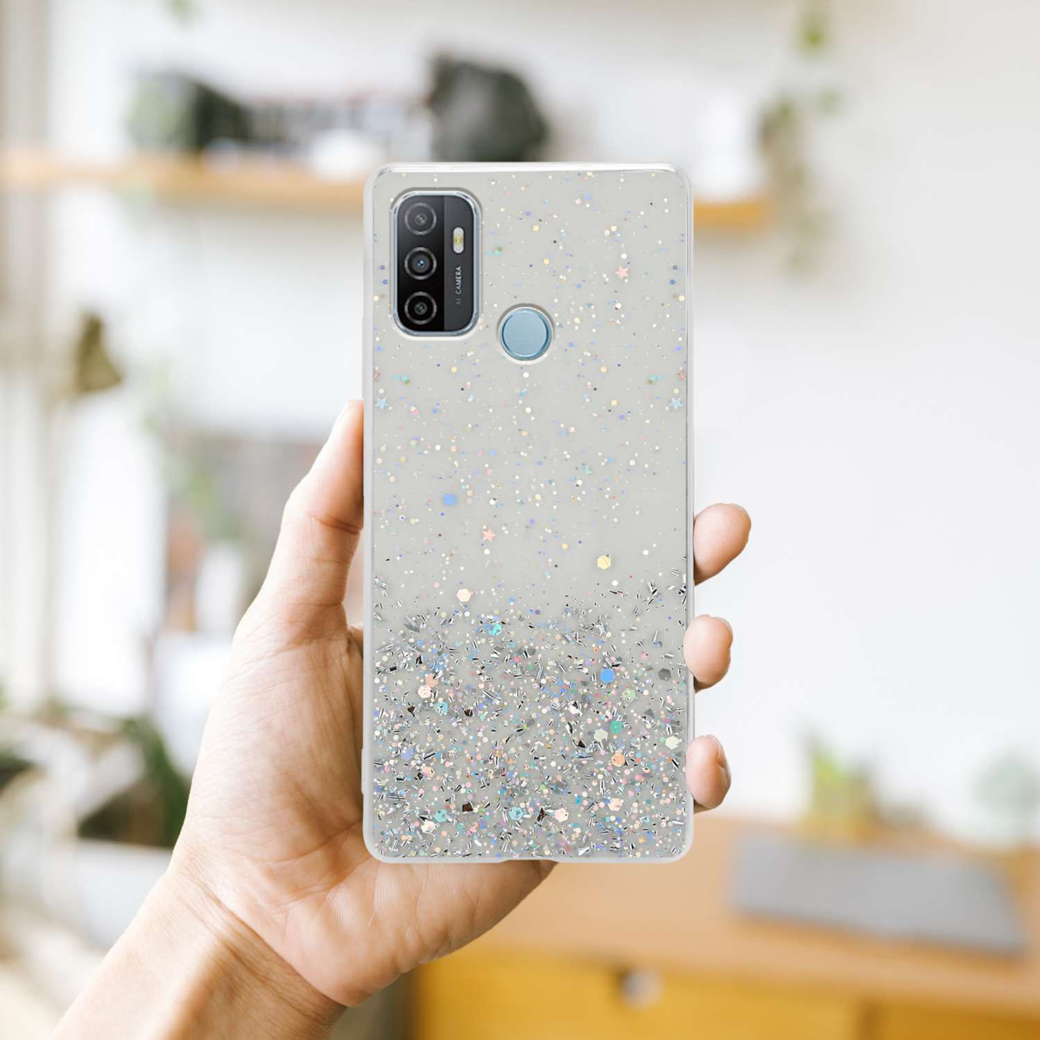 Transparent A53, mit Glitter Glitter, Schutzhülle Oppo, Backcover, CADORABO mit funkelnden