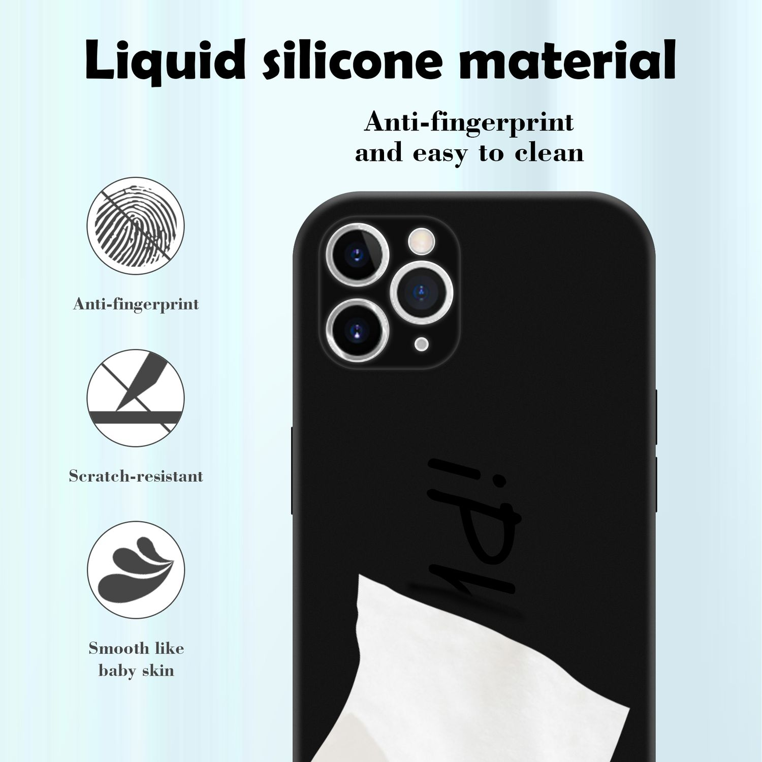 Custodia nera con design bianco, che mostra la resistenza alle impronte e ai graffi.