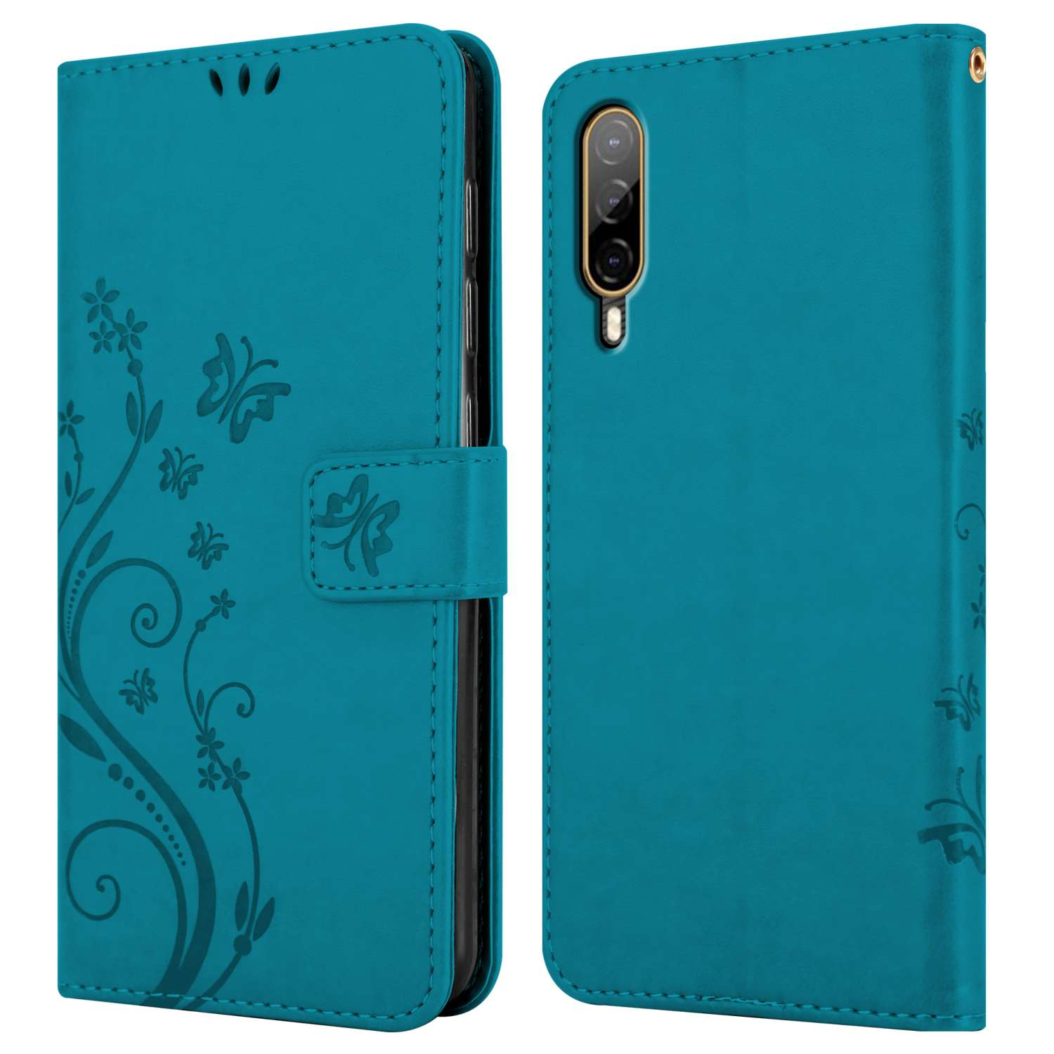 BLAU Desire Flower Hülle HTC, Muster FLORAL Blumen Bookcover, 22 PRO, CADORABO Case,