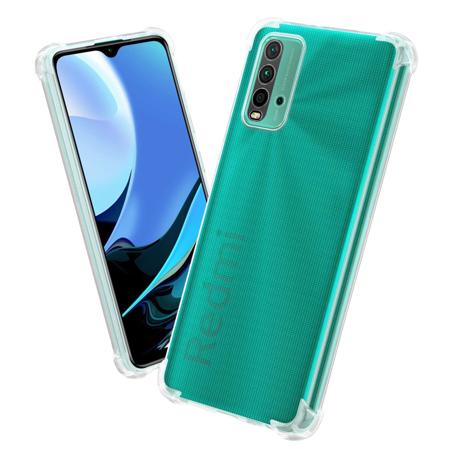 Dos fundas de teléfono. La primera está en un teléfono y la segunda está ligeramente por encima. Texto: Xiaomi.