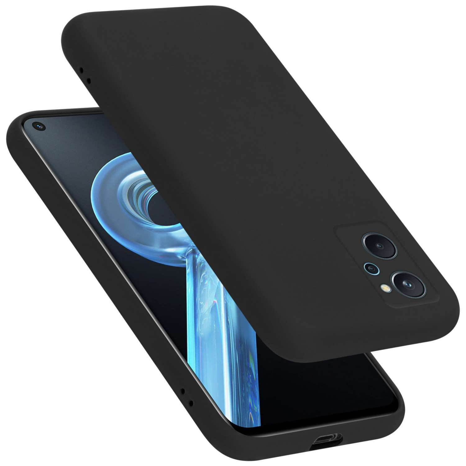 Custodia nera per telefono con schermo visibile. La custodia è aperta.