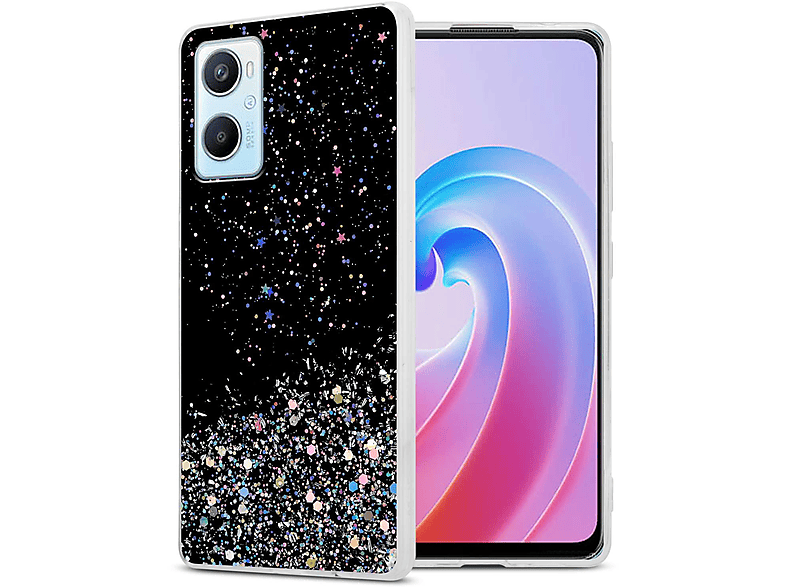 CADORABO Schutzhülle mit Realme funkelnden Schwarz / A36 Oppo, mit / A96 / / K10 Glitter Backcover, 4G A76 9i, 4G Glitter