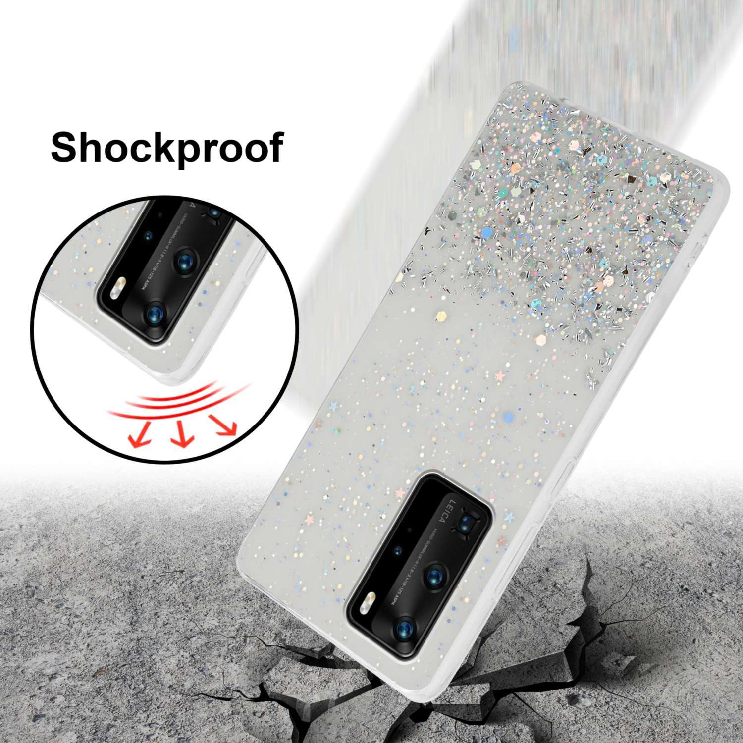 P40 Huawei, PRO+, Schutzhülle Backcover, / PRO Transparent P40 Glitter funkelnden CADORABO mit mit Glitter,