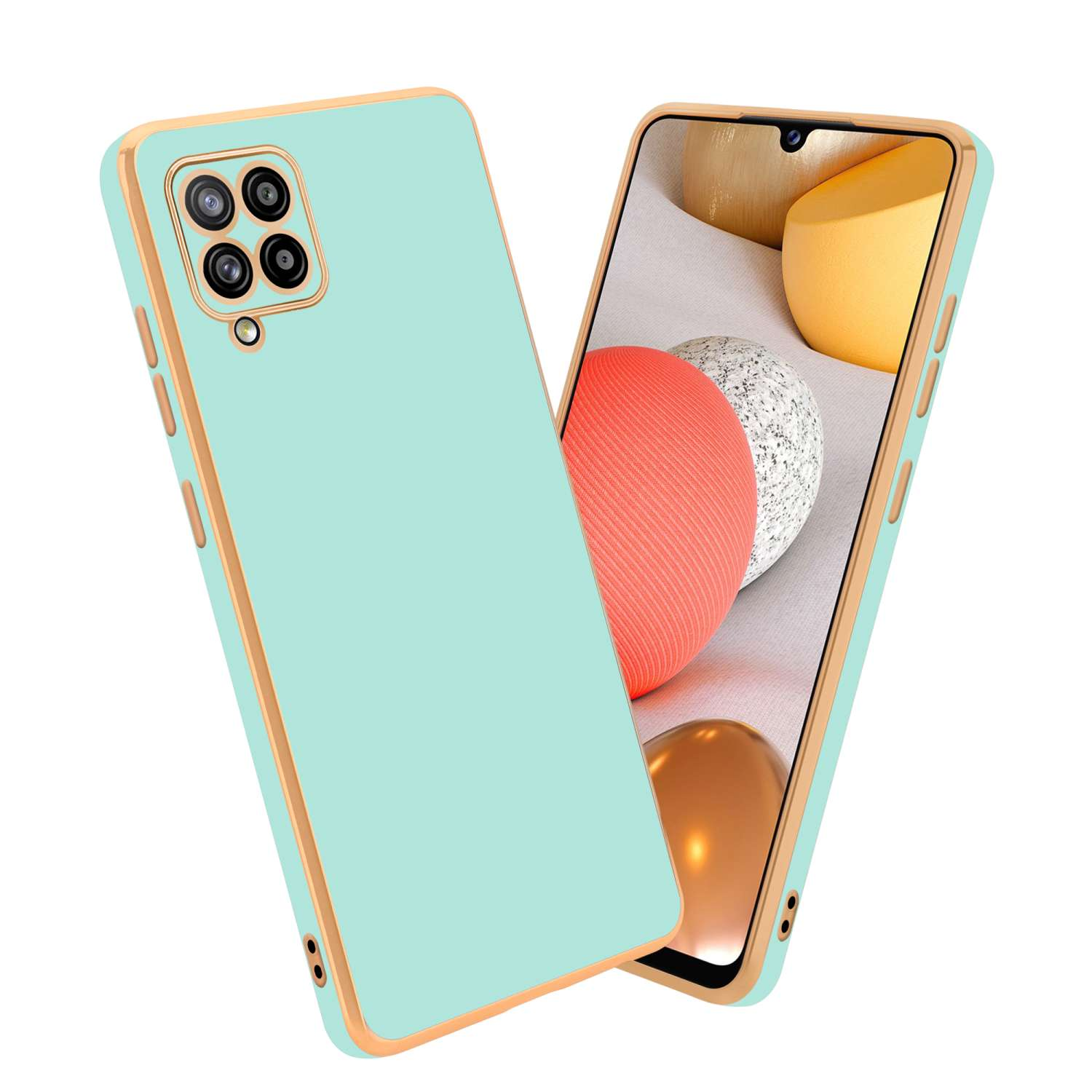 M42 CADORABO - mit Grün Kameraschutz, 5G Handyhülle Mint 5G, Backcover, Samsung, Gold A42 Galaxy / Glossy