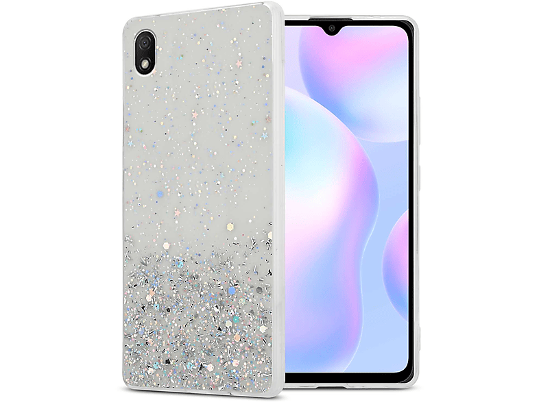 CADORABO Schutzhülle mit Glitter mit Backcover, RedMi / Transparent funkelnden Glitter, 9A Xiaomi, 9AT, RedMi