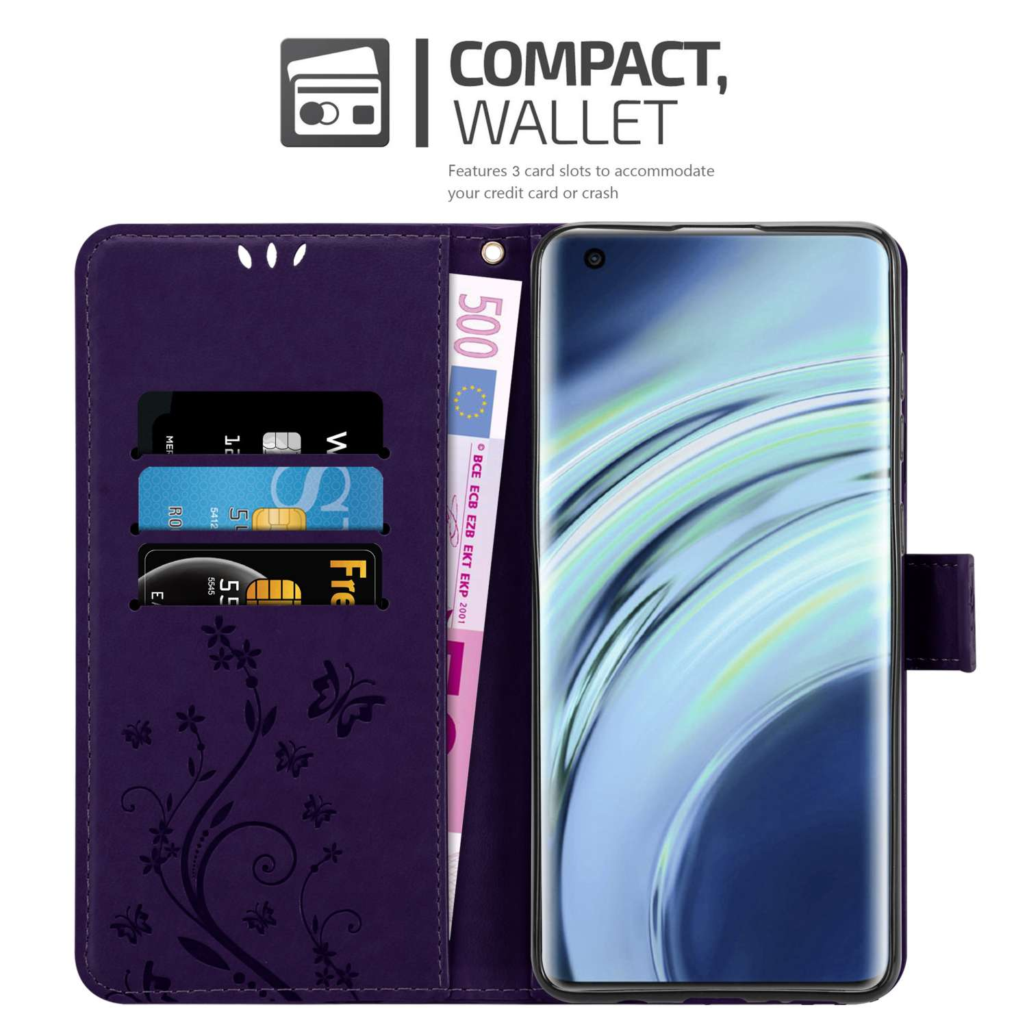 Cadorabo Custodia Libro Per Xiaomi Pocophone F1 Con Fiori Blu | Cover Portafoglio Con 3 Slot Carte E Supporto Magnetico