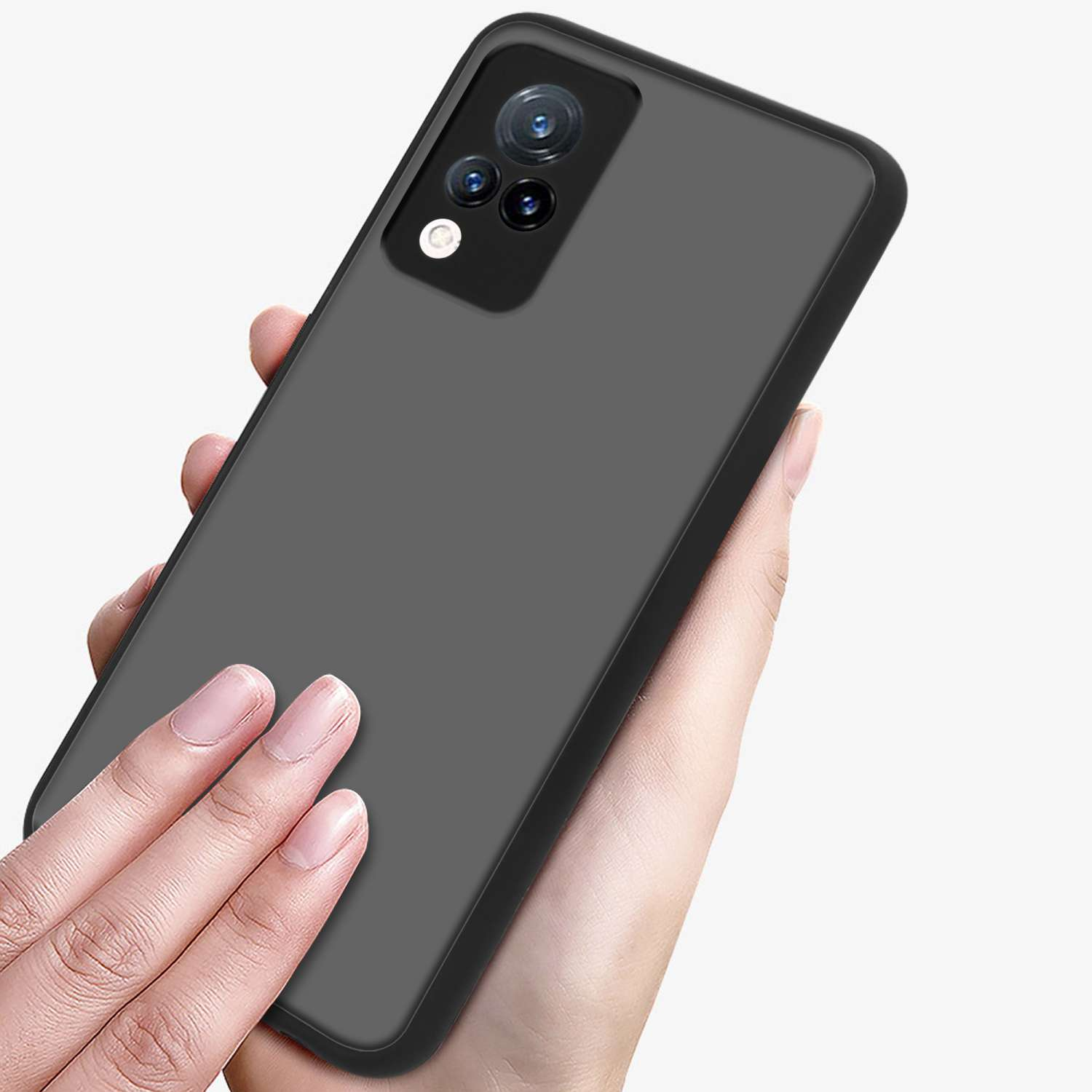 CADORABO Hülle Hybrid Schutzhülle Kunststoff Silikon matter Backcover, mit V21 Innenseite Vivo, und Schwarz / TPU Rückseite, Matt 5G, 4G