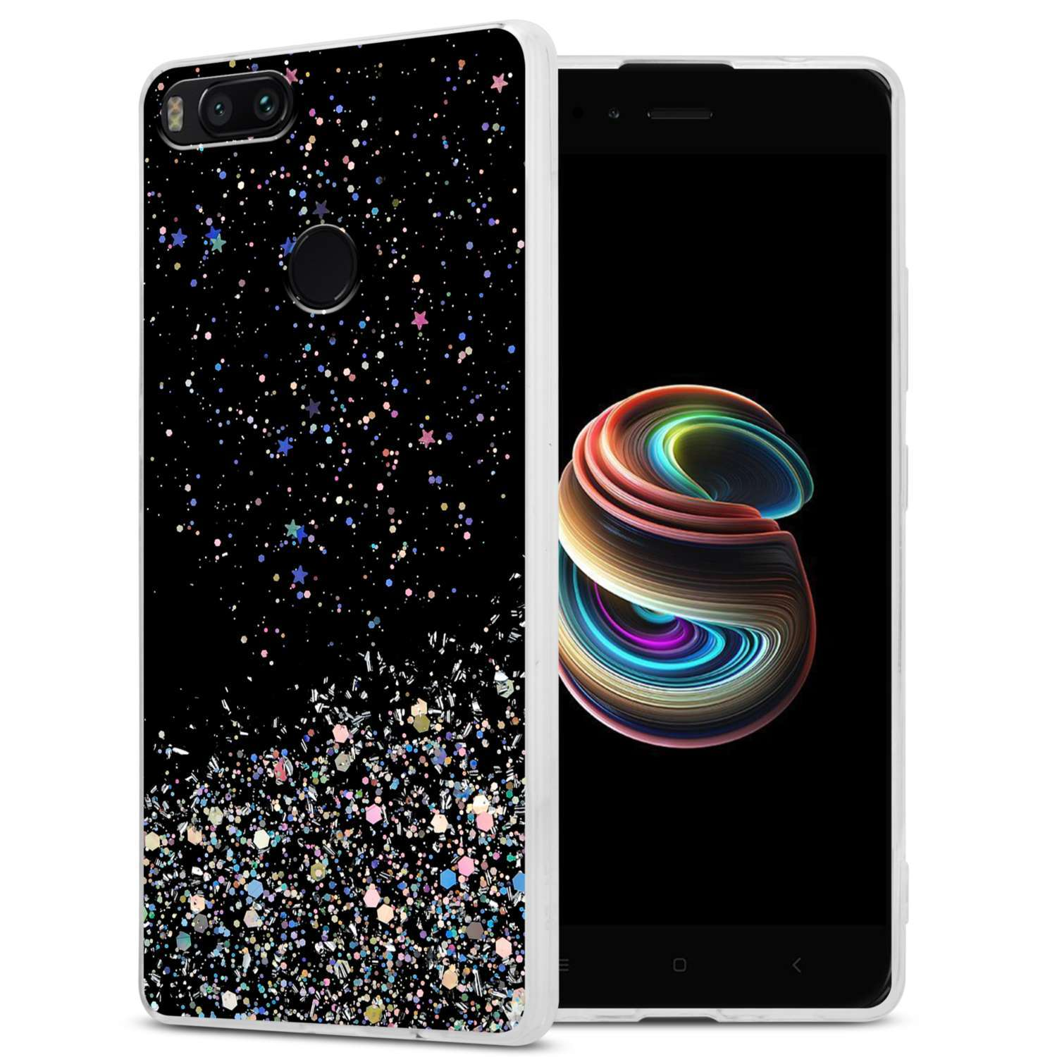 Cadorabo Custodia Con Glitter Per Xiaomi Redmi Note 9 – Cover In TPU Flessibile Nera Con Glitter, Sottile E Antiscivolo, Protezione Antiurto