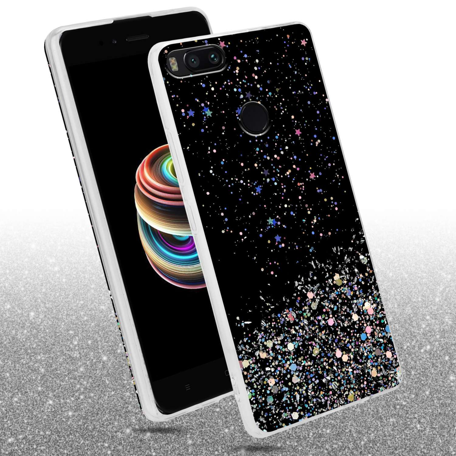 Cadorabo Custodia compatibile con Xiaomi RedMi 9 in Trasparente con Glitter - Coperchio protettivo in silicone TPU flessibile con glitter scintillanti