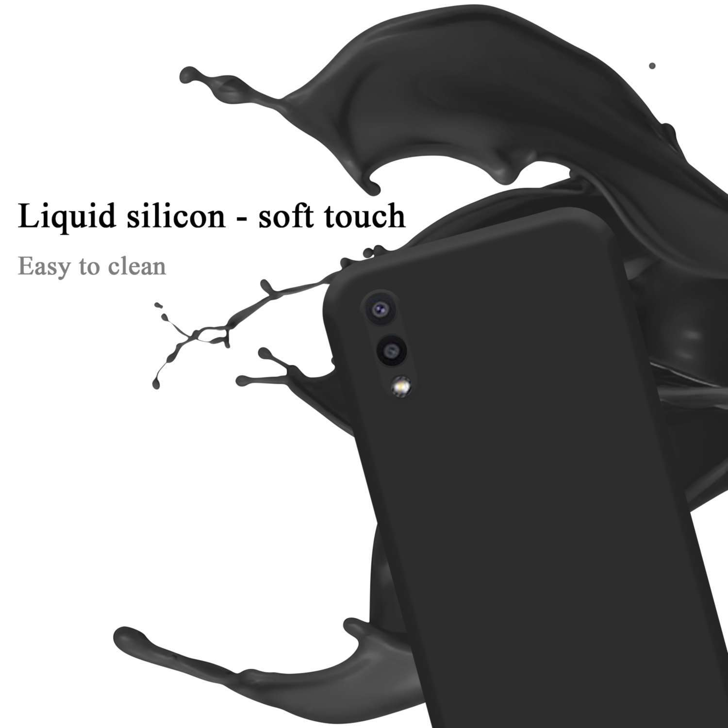 CADORABO Hülle im Liquid Silicone Case A02 Backcover, / SCHWARZ Galaxy Samsung, M02, LIQUID Style