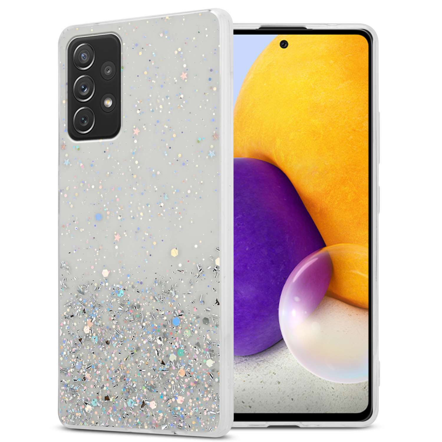 Glitter, 4G Backcover, Glitter mit CADORABO A72 Samsung, Schutzhülle mit Transparent Galaxy 5G, funkelnden /