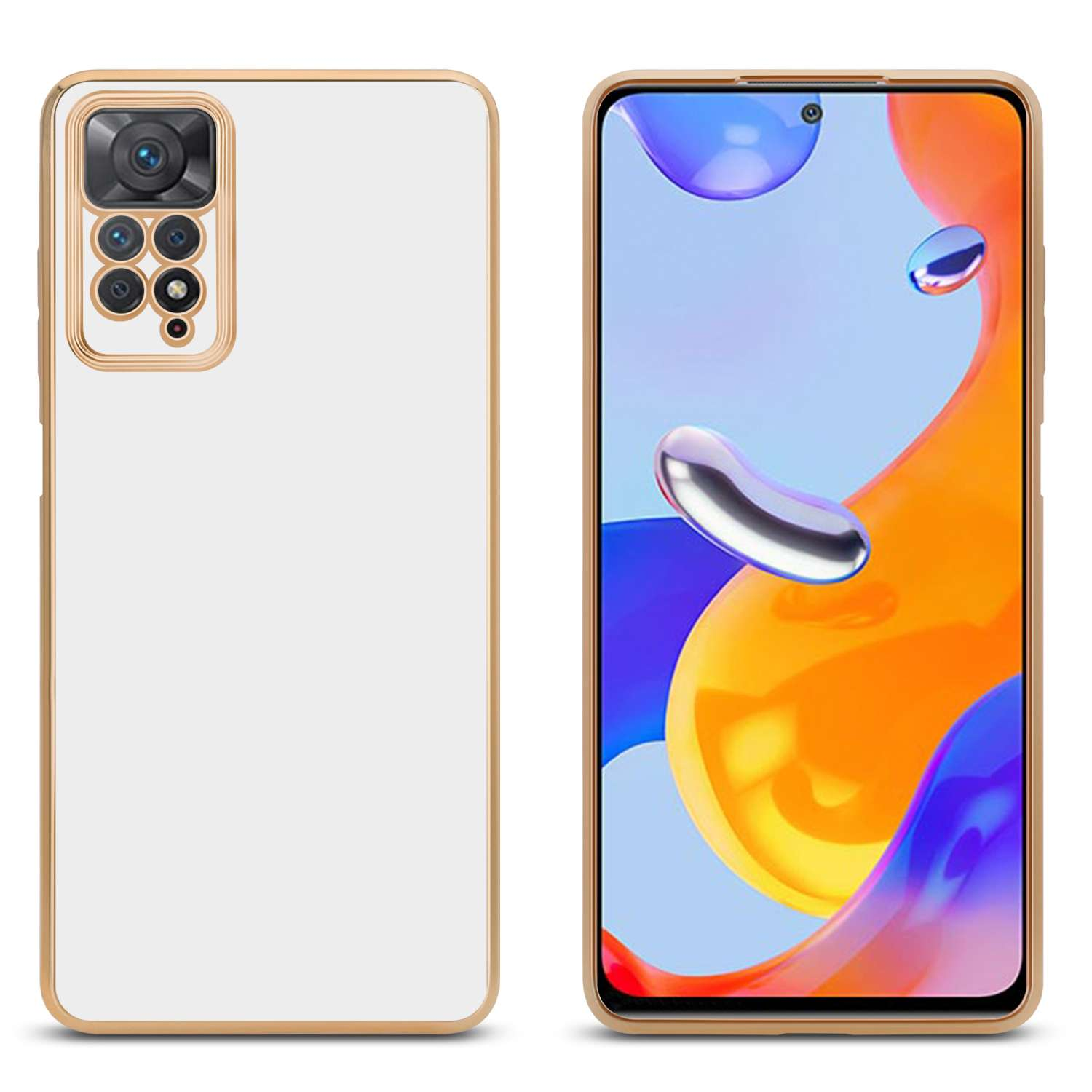 CADORABO Handyhülle mit Kameraschutz, / NOTE 11 - Backcover, 5G, Xiaomi, RedMi Weiß Glossy PRO Gold 4G