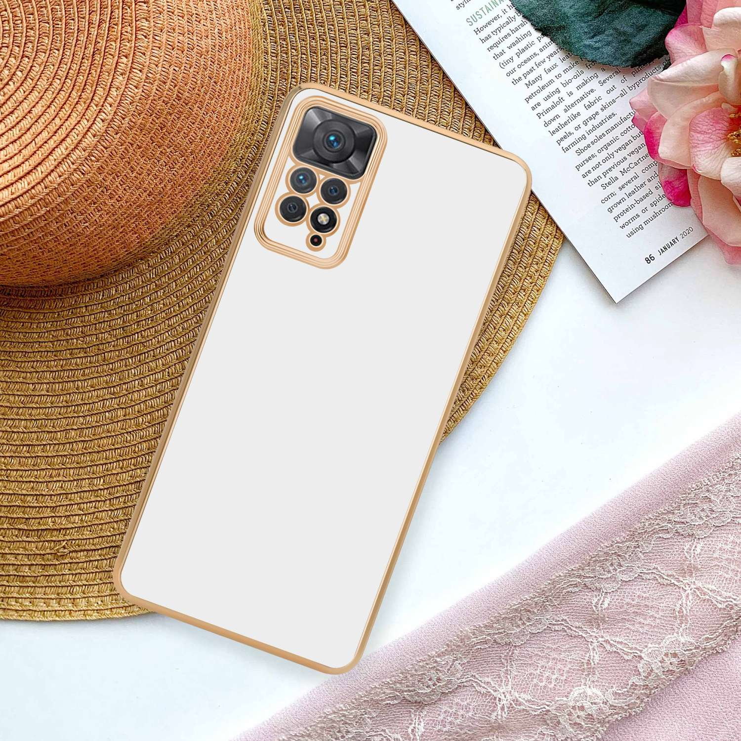 CADORABO Handyhülle mit Kameraschutz, Backcover, NOTE Gold 11 Xiaomi, PRO RedMi 5G, Weiß Glossy 4G - 