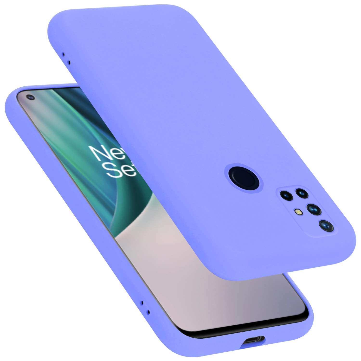Periwinkle Handyhülle mit sichtbarem Telefon. Die Hülle ist offen und zeigt das Telefon.