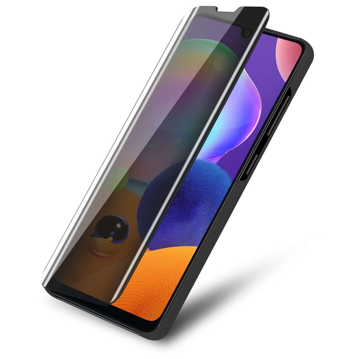 Un telefono con una protezione schermo privacy installata.