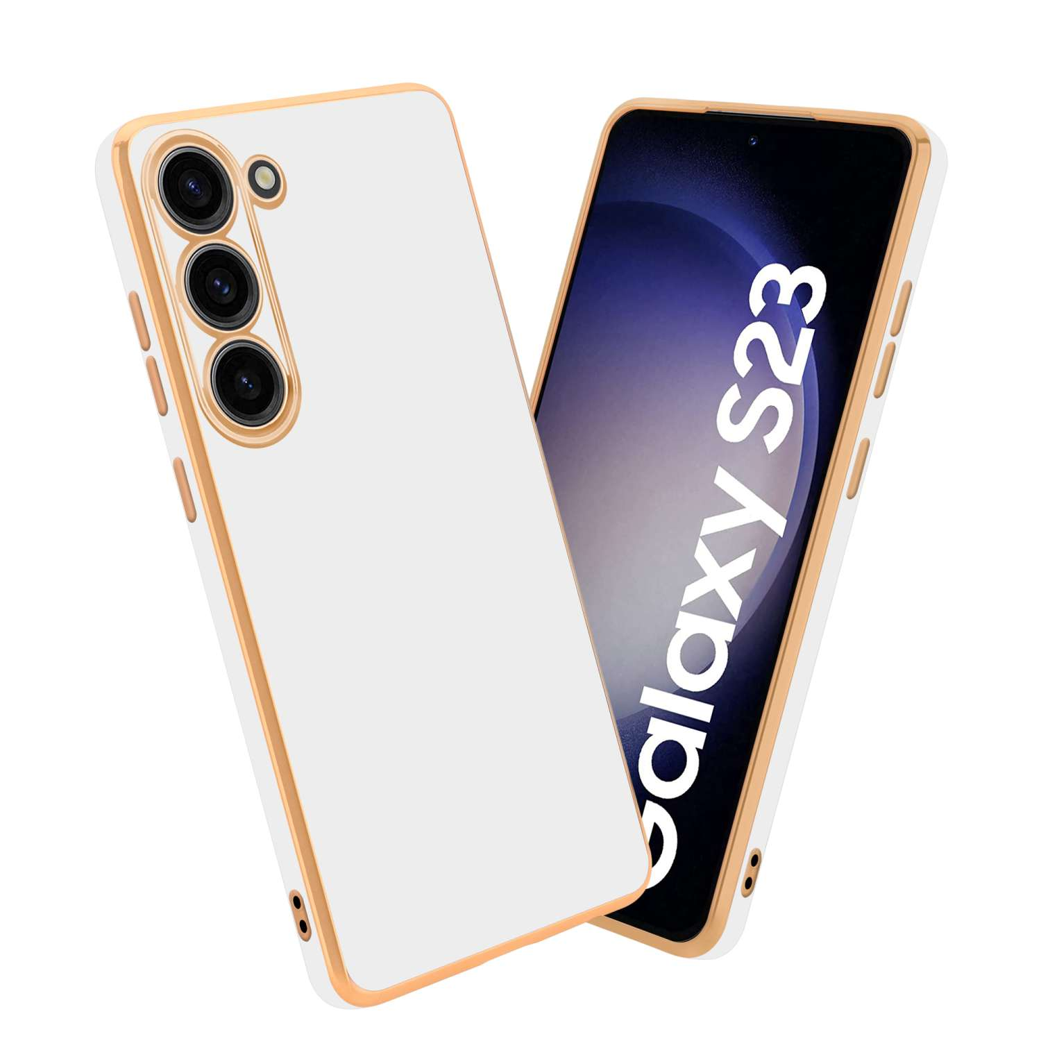 Glossy S23, Handyhülle CADORABO - Galaxy Weiß mit Samsung, Kameraschutz, Backcover, Gold