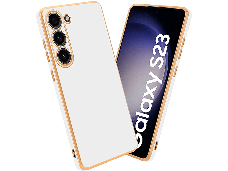 Kameraschutz, Handyhülle mit Gold Glossy CADORABO - Samsung, Backcover, S23, Weiß Galaxy